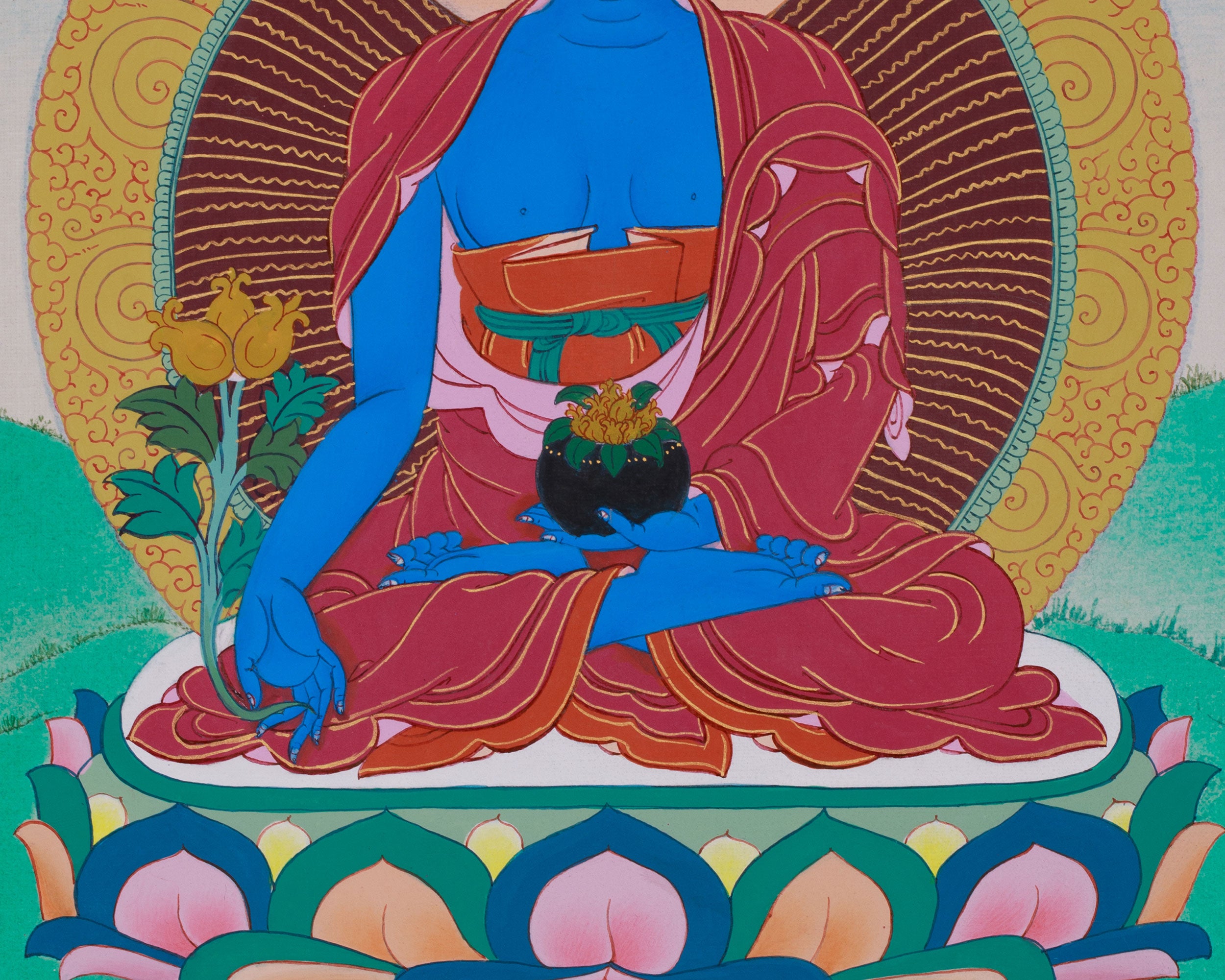 Sacred Buddha Medicine Thangka | Buddha of Healing and Protection