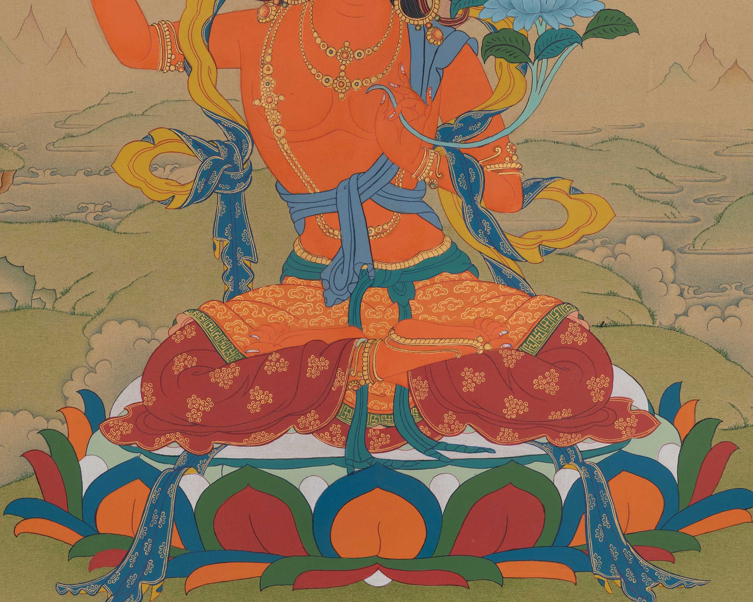 Manjushri Sacred Thangka | Sword of Wisdom Artwork | Jampalyang Art
