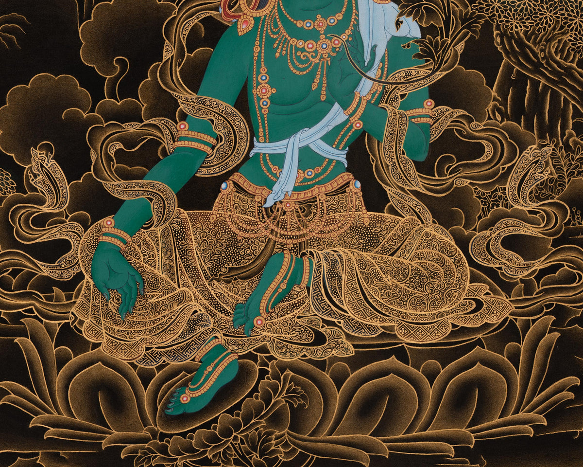 Green Tara Compassionate Thangka | Shyama Tara | Himalayan Nakthang Artwork