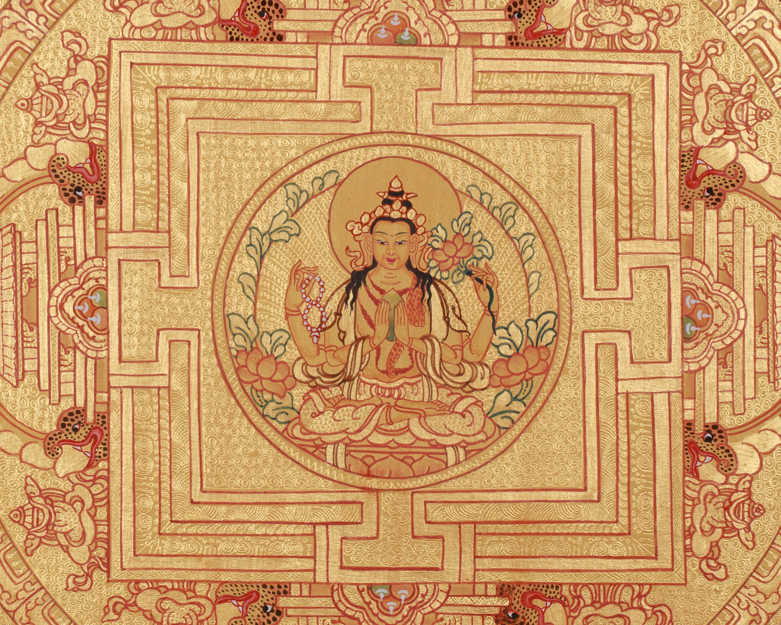 Gold Bodhisattva Chenrezig Mandala | Buddha of Mercy and Wisdom