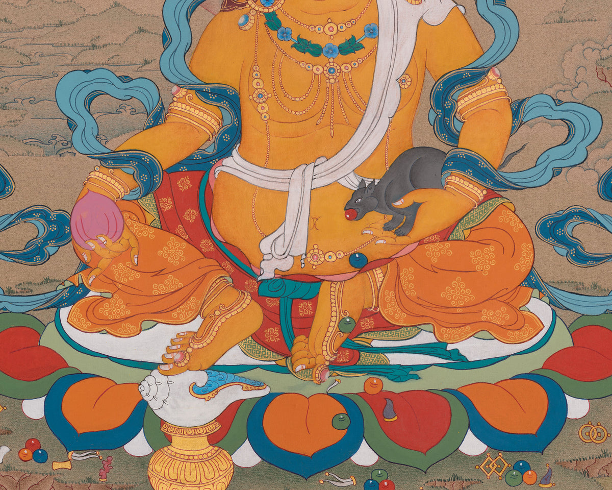 Dzambhala Deity of Generosity Thangka | Represent Wealth, Fortune, And Prosperity