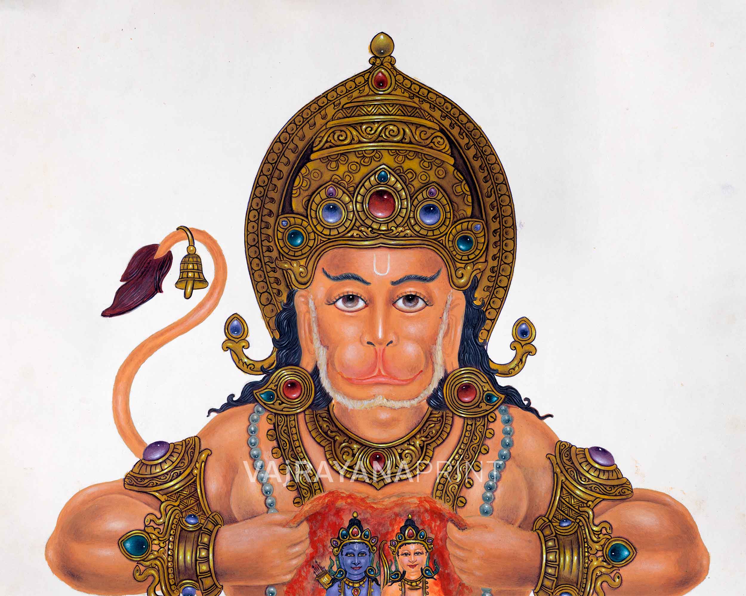Hanuman Ji Depicted In Newari Paubha Print | The Monkey Commander of The Monkey Army