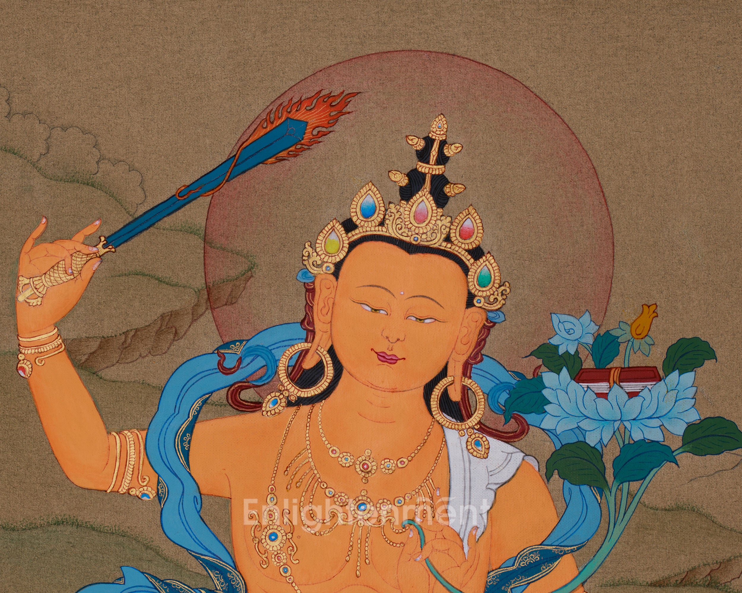Wisdom Buddha, Manjushri Thangka | Hand-Painted Bodhosattva Painting
