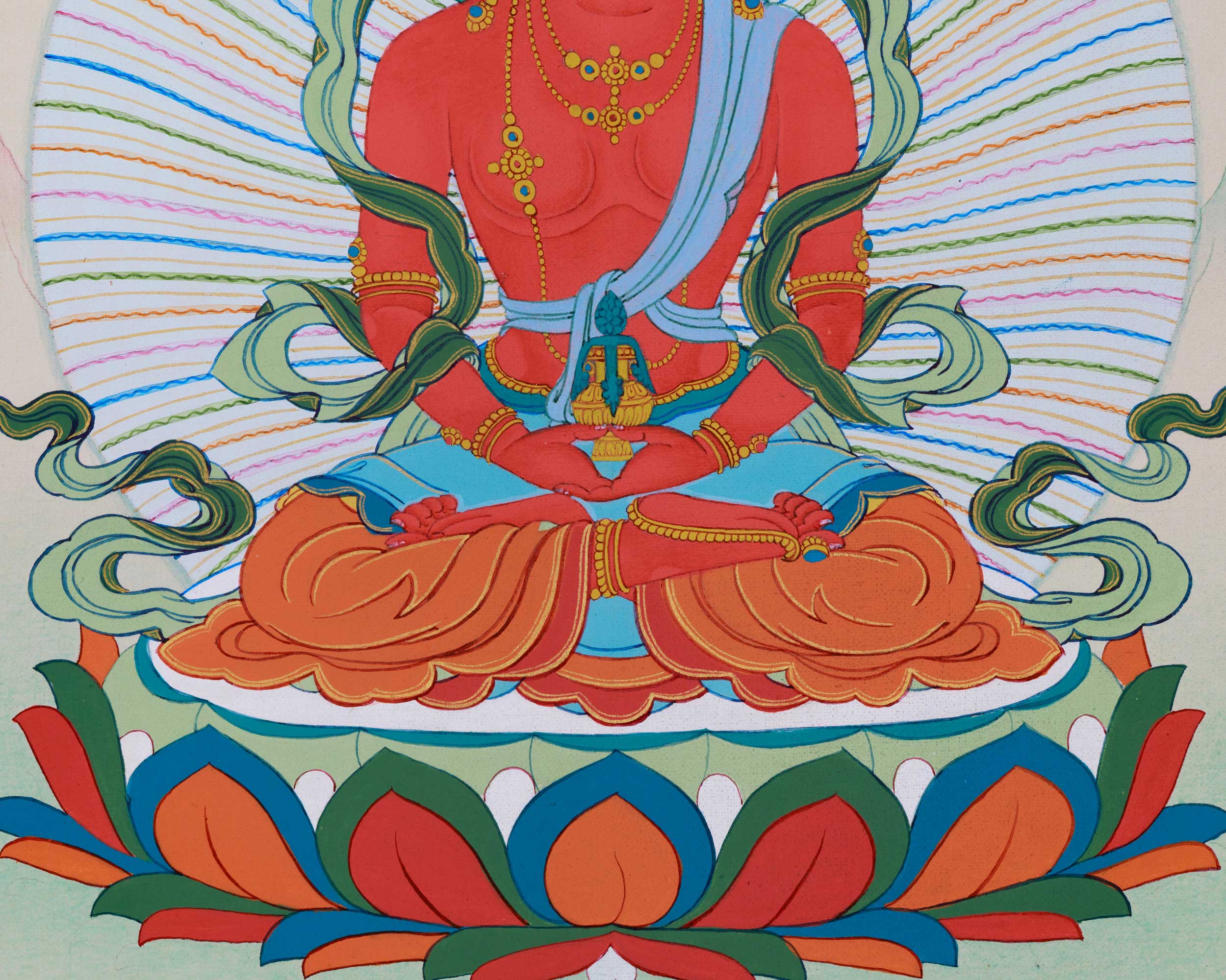 Eternal Bliss: Hand-Painted Amitayus Thangka - With Brocade
