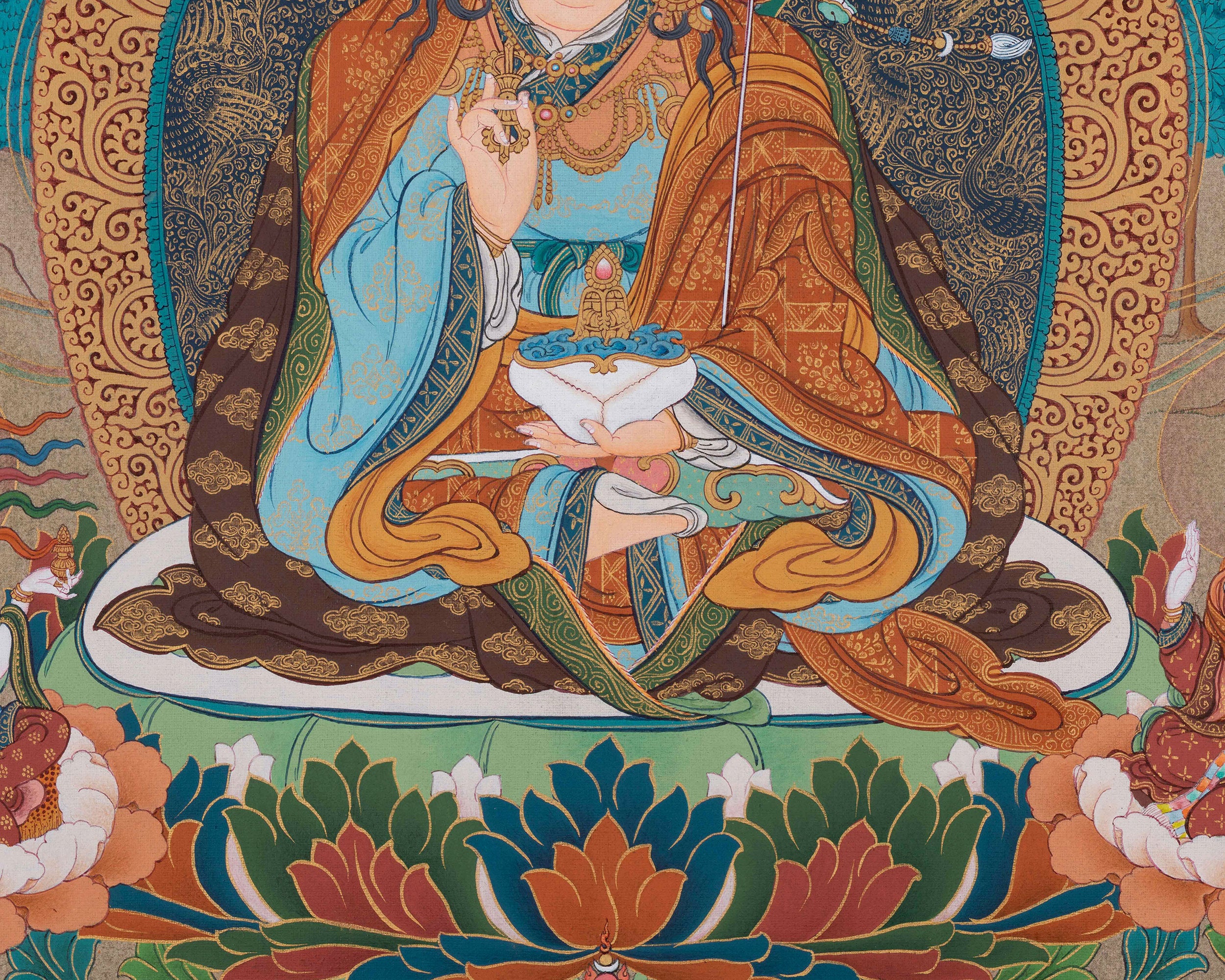 Lake-born Vajra, Guru Tsokye Dorje Thangka | A Masterpiece of Divine Assembly