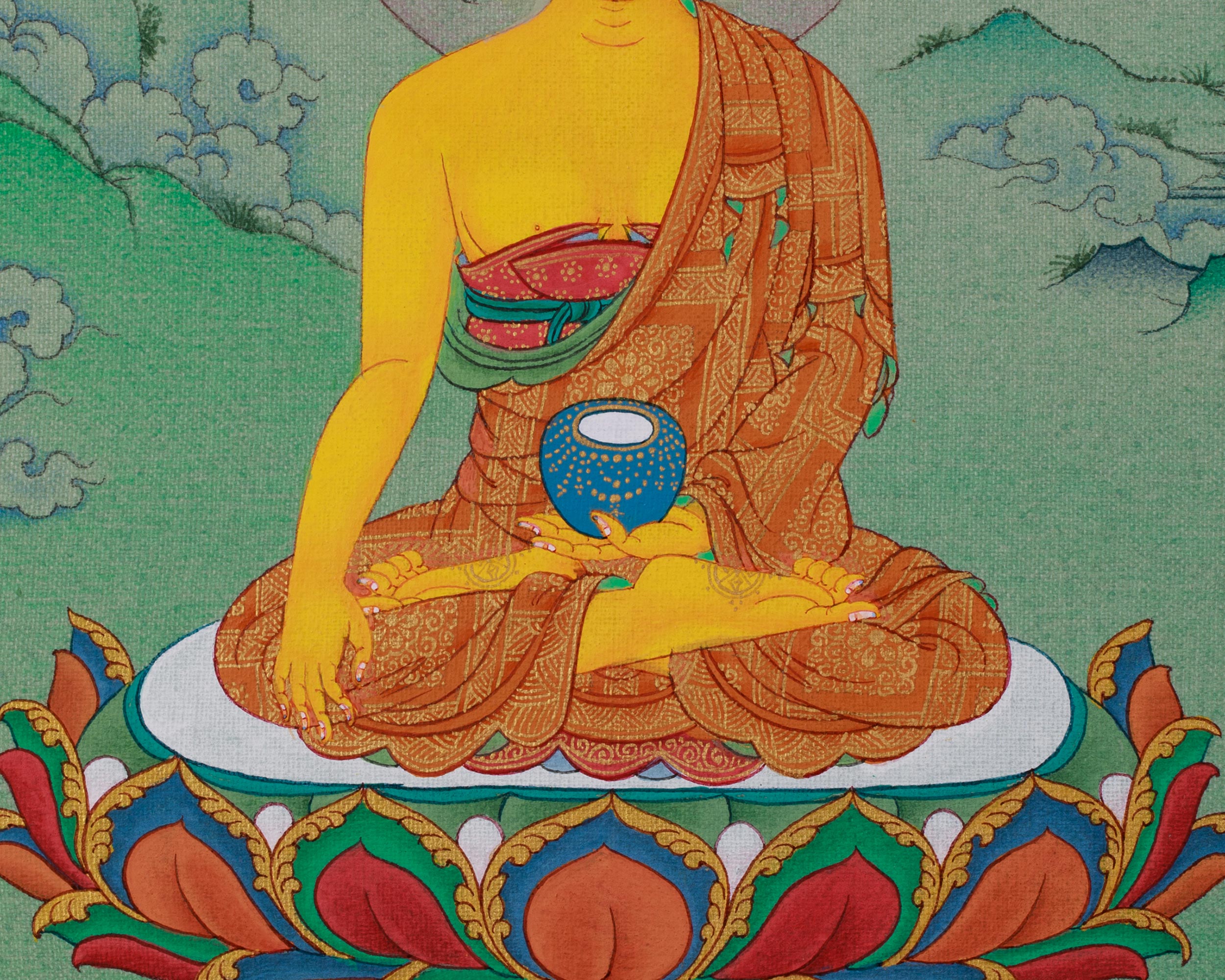 Divine Thangka of Shakyamuni Buddha | A Sacred Representation of Enlightenment