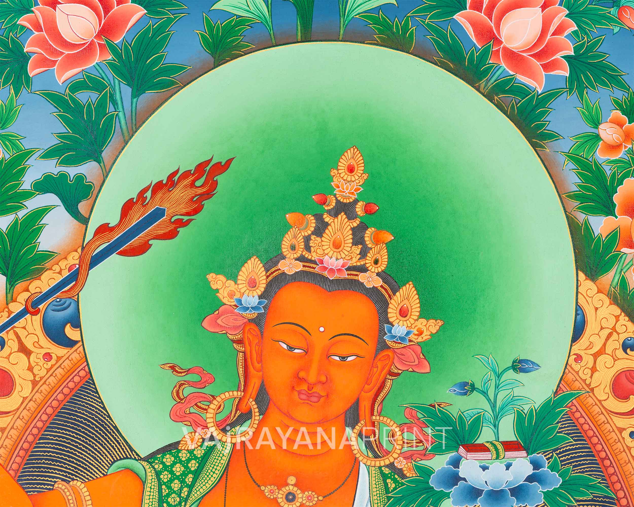 Manjushri The Bodhisattva Of Wisdom Paubha Print | Spiritual Fine Art Print For Room Decoration
