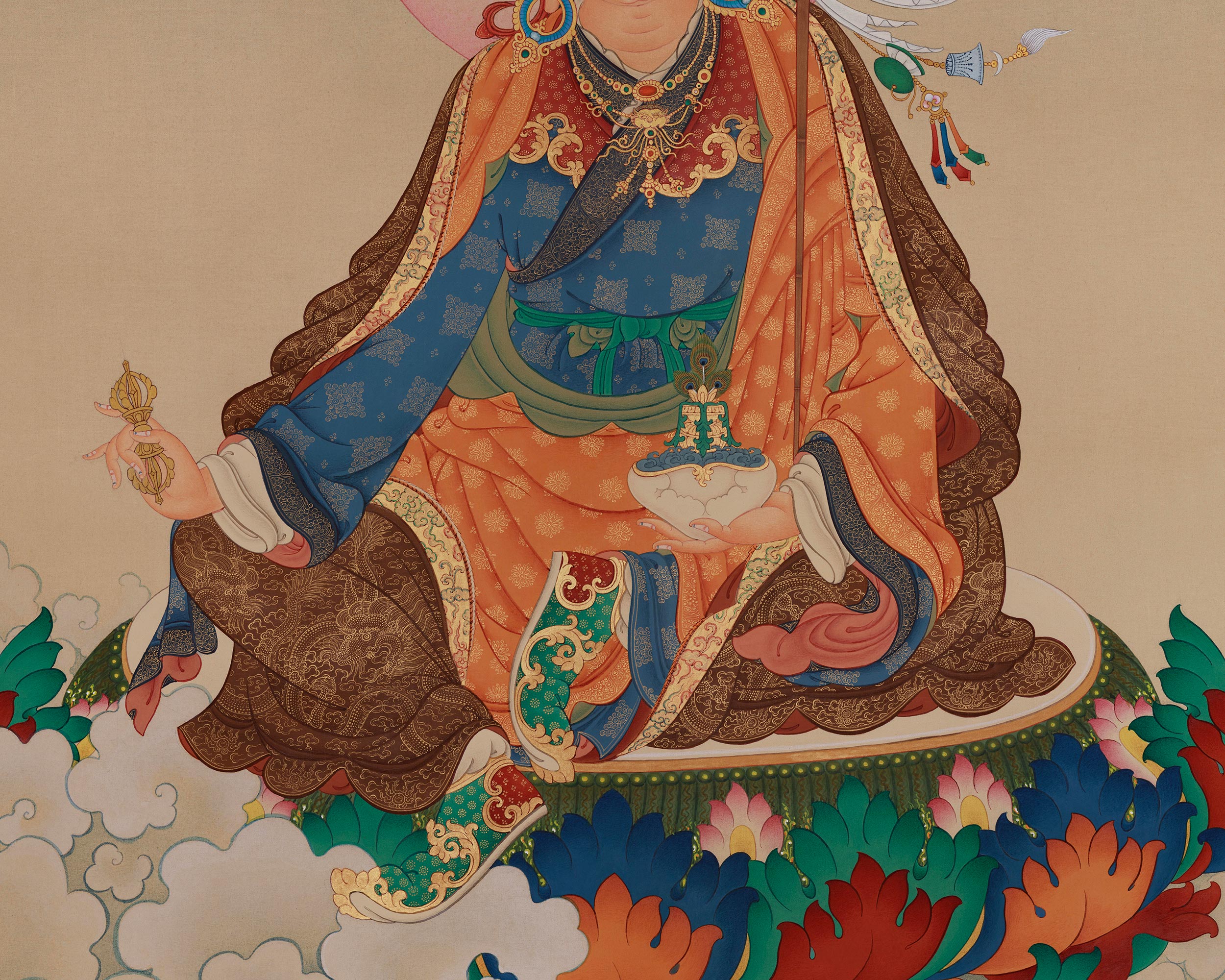 Divine Lotus-born Guru Rinpoche Thangka | Padmasambhava Art