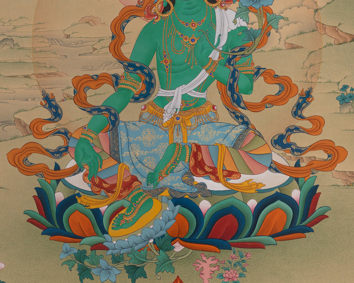 Green Tara Sacred Buddhist Art | Arya Tara | Represents Swift Compassion In Action