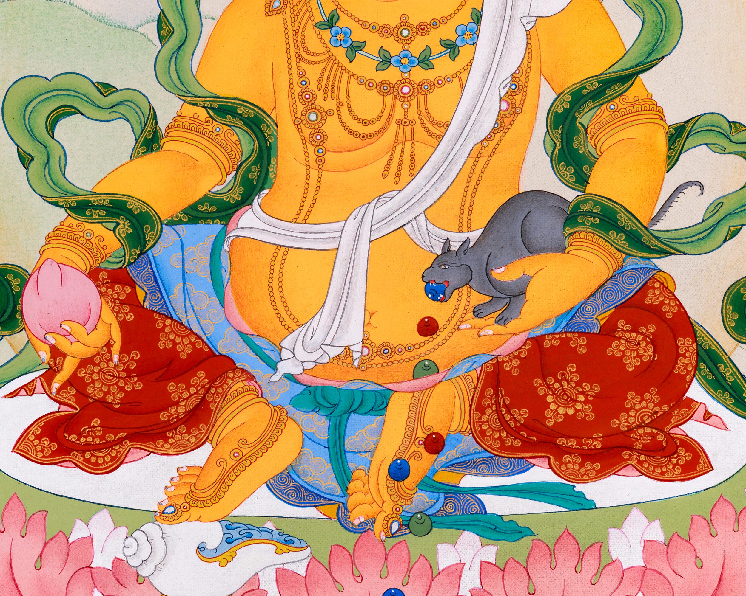 Hand-Painted Dzambhala Thangka | God of wealth