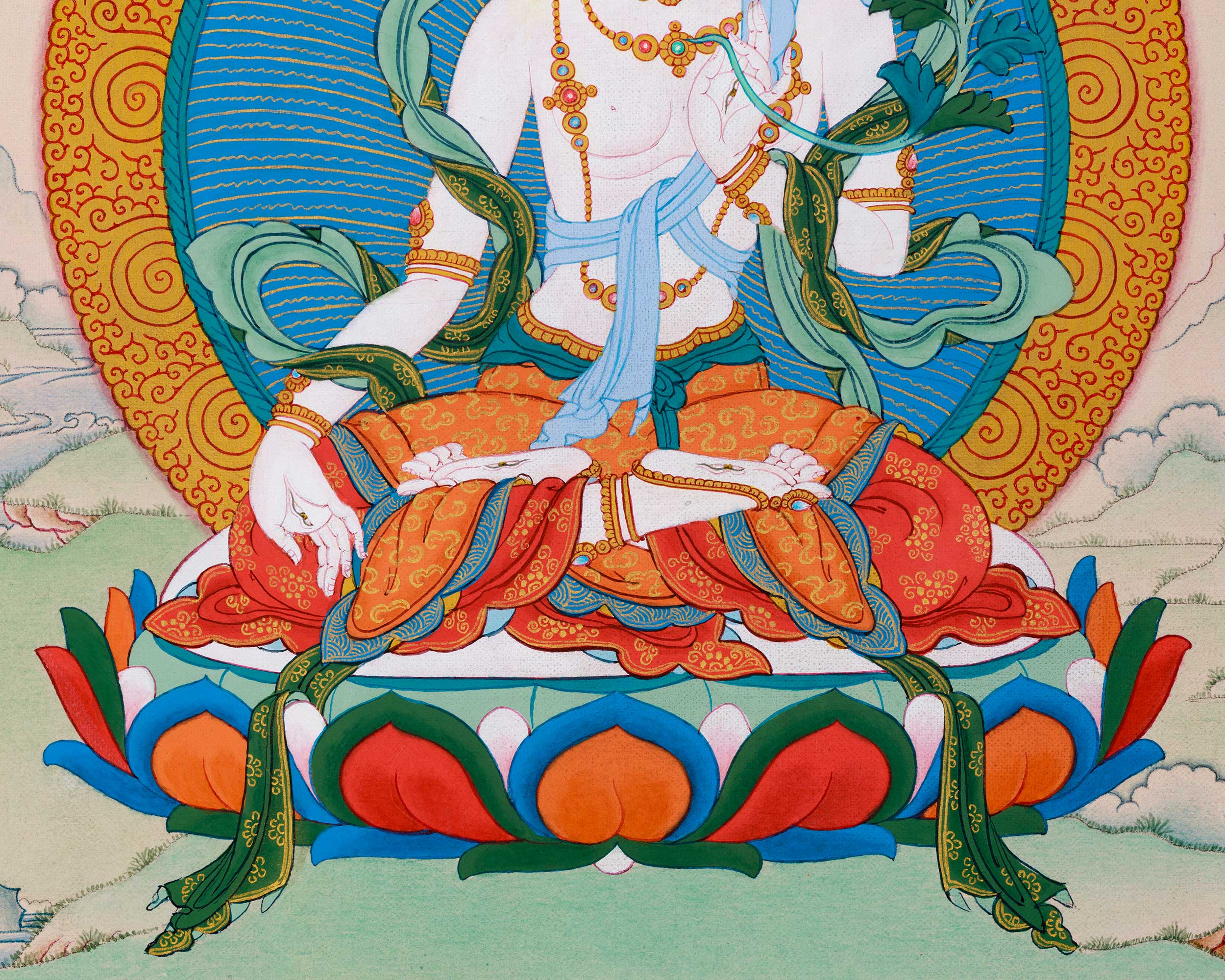 White Tara Meditation Thangka | Traditional Mother Tara Art