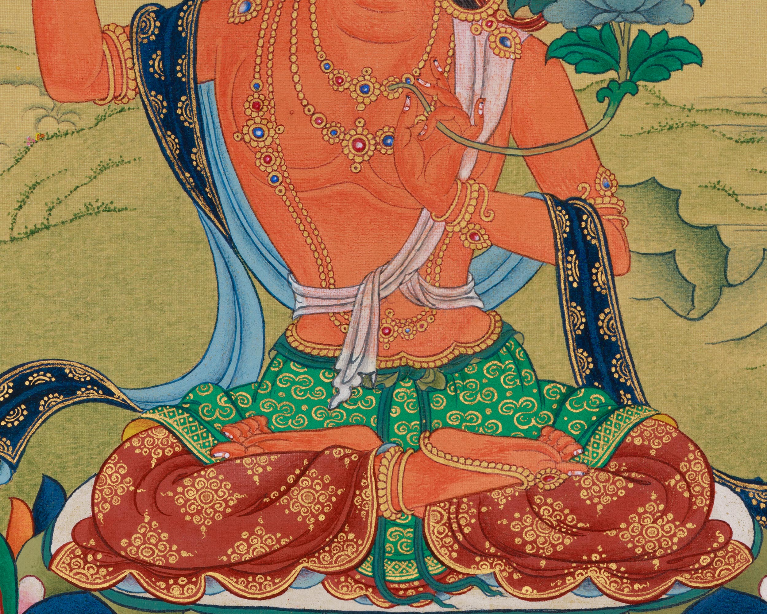 Bodhisattva Manjushri with Mitrupa Buddha Thangka | Divine Representation of Wisdom and Enlightened Meditation
