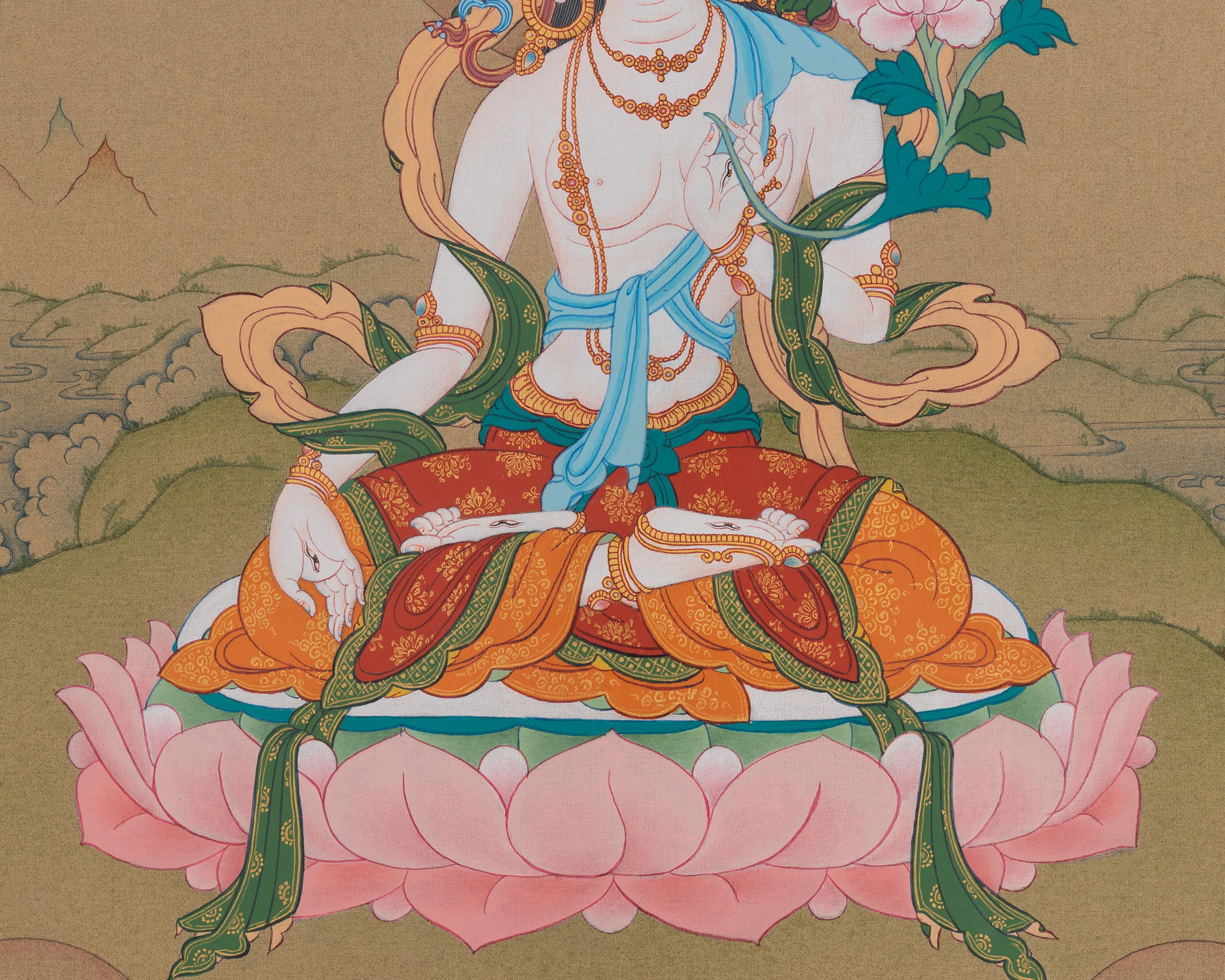 White Tara Seven Eyed Deity | Longevity Artwork | Thangka Painting