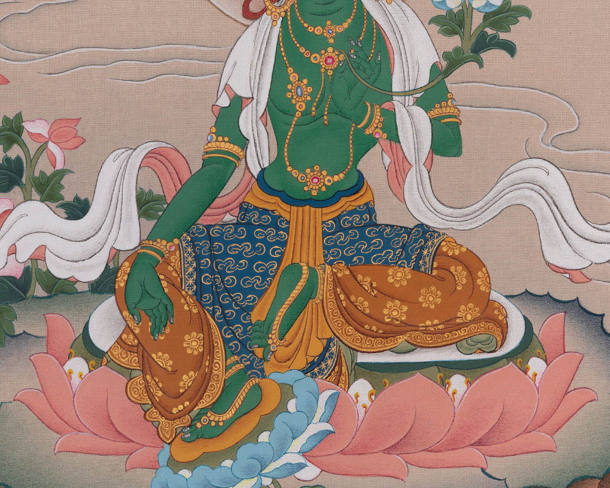 Green Tara Himalayan Thangka Art | Swift Protection Deity | Jangku Drolma