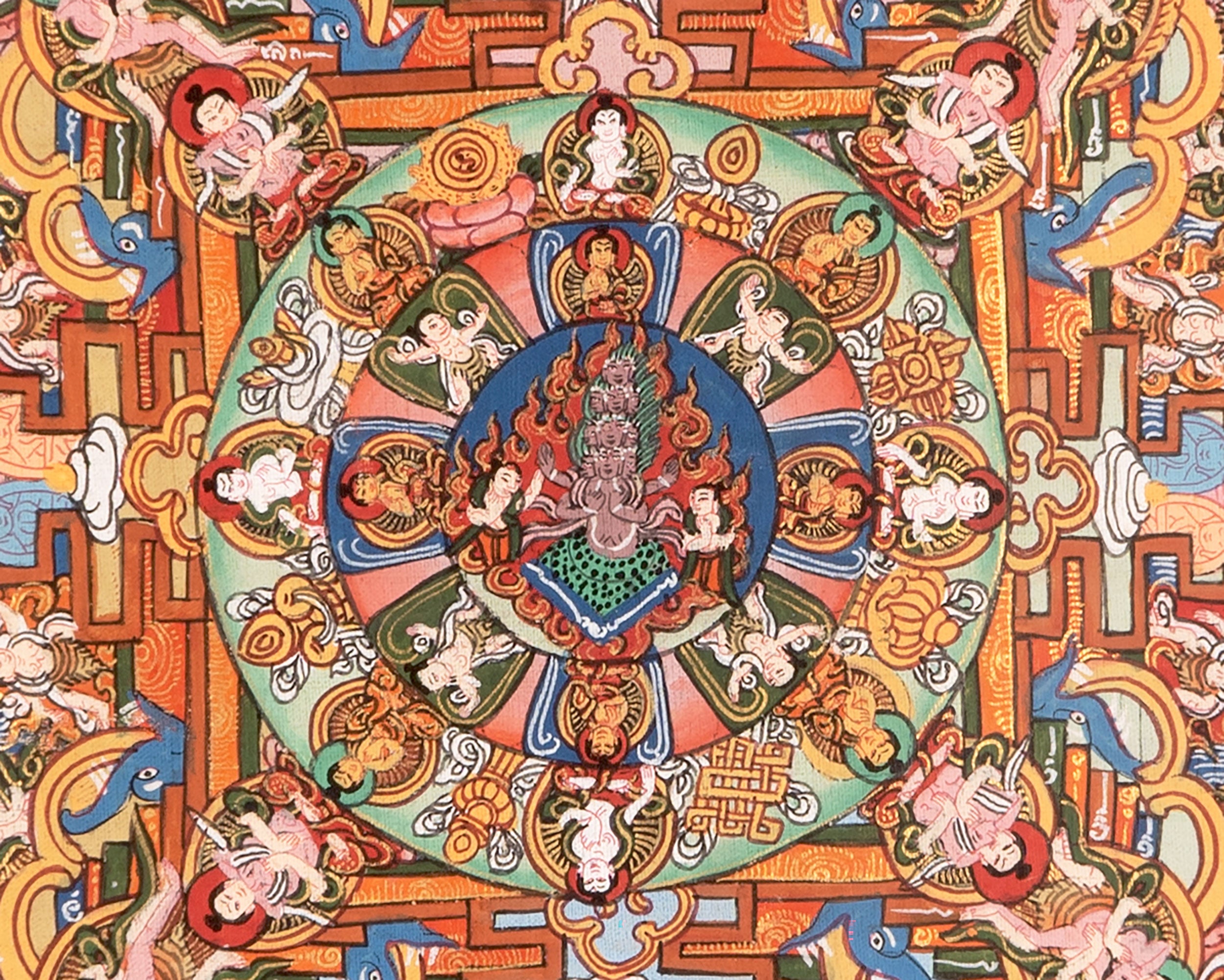 Heruka Mandala Thanka With Brocade | Wall Decor Painting