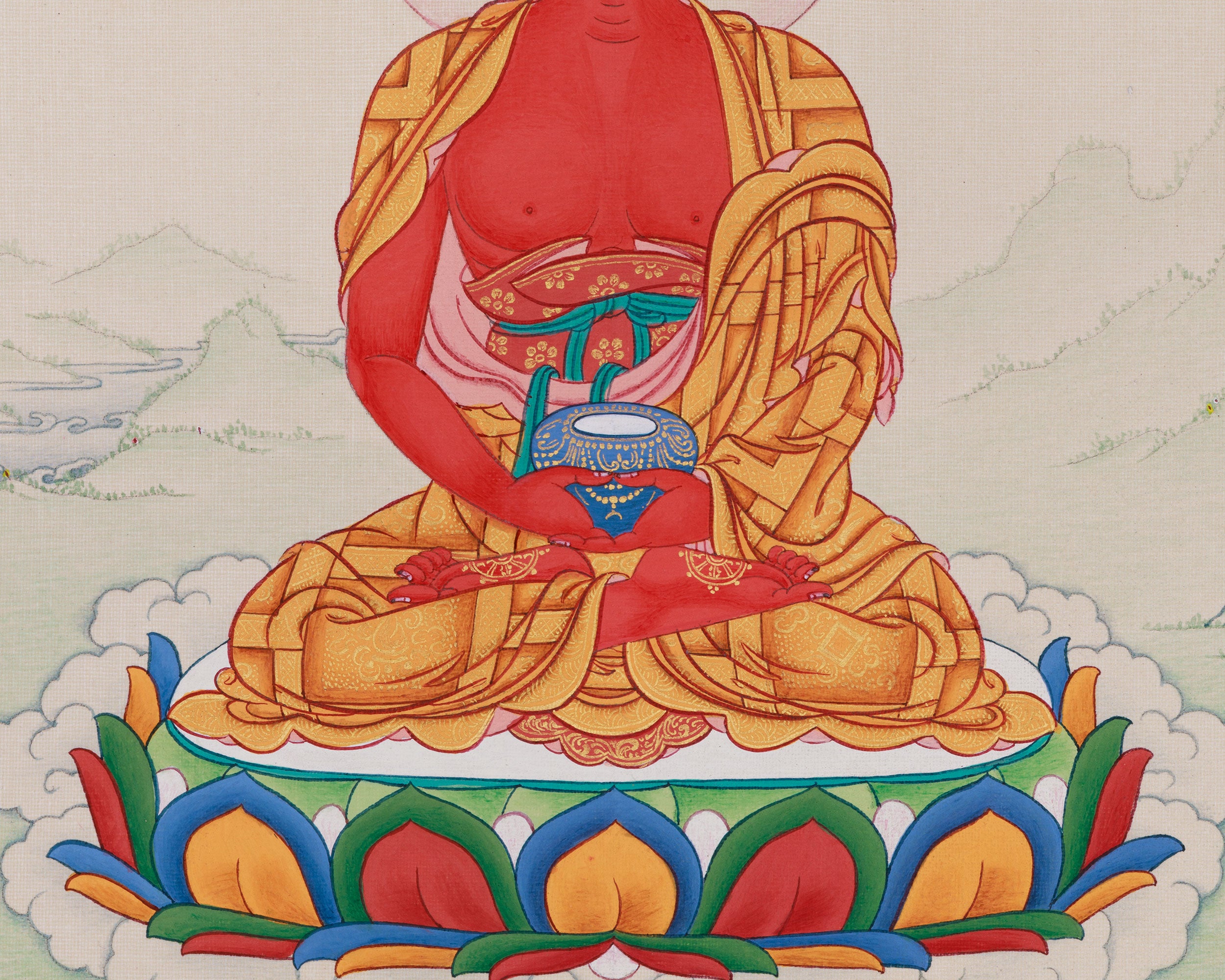 Radiant Infinite Light Buddha | Compact Red Buddha Amitabha Thangka