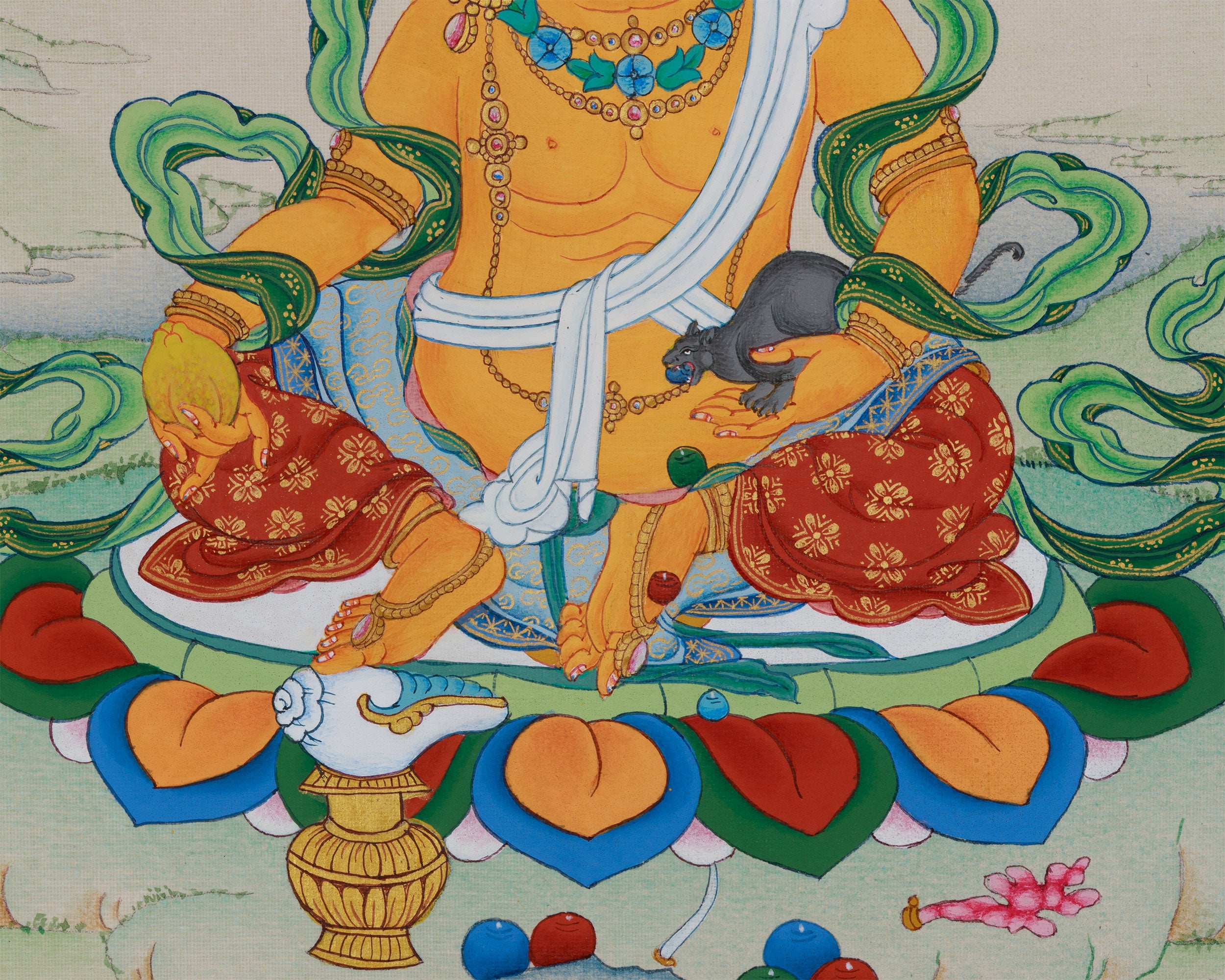 Buddhist Wealth Deity Dzambhala Thangka | Compact Prosperity Artwork