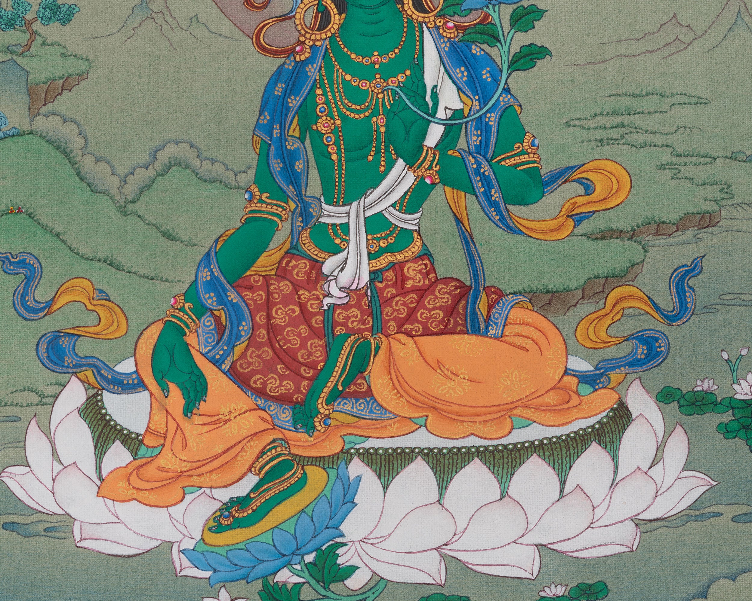 Green Tara Healing Thangka | Compassionate Deity | Himalayan Artwork