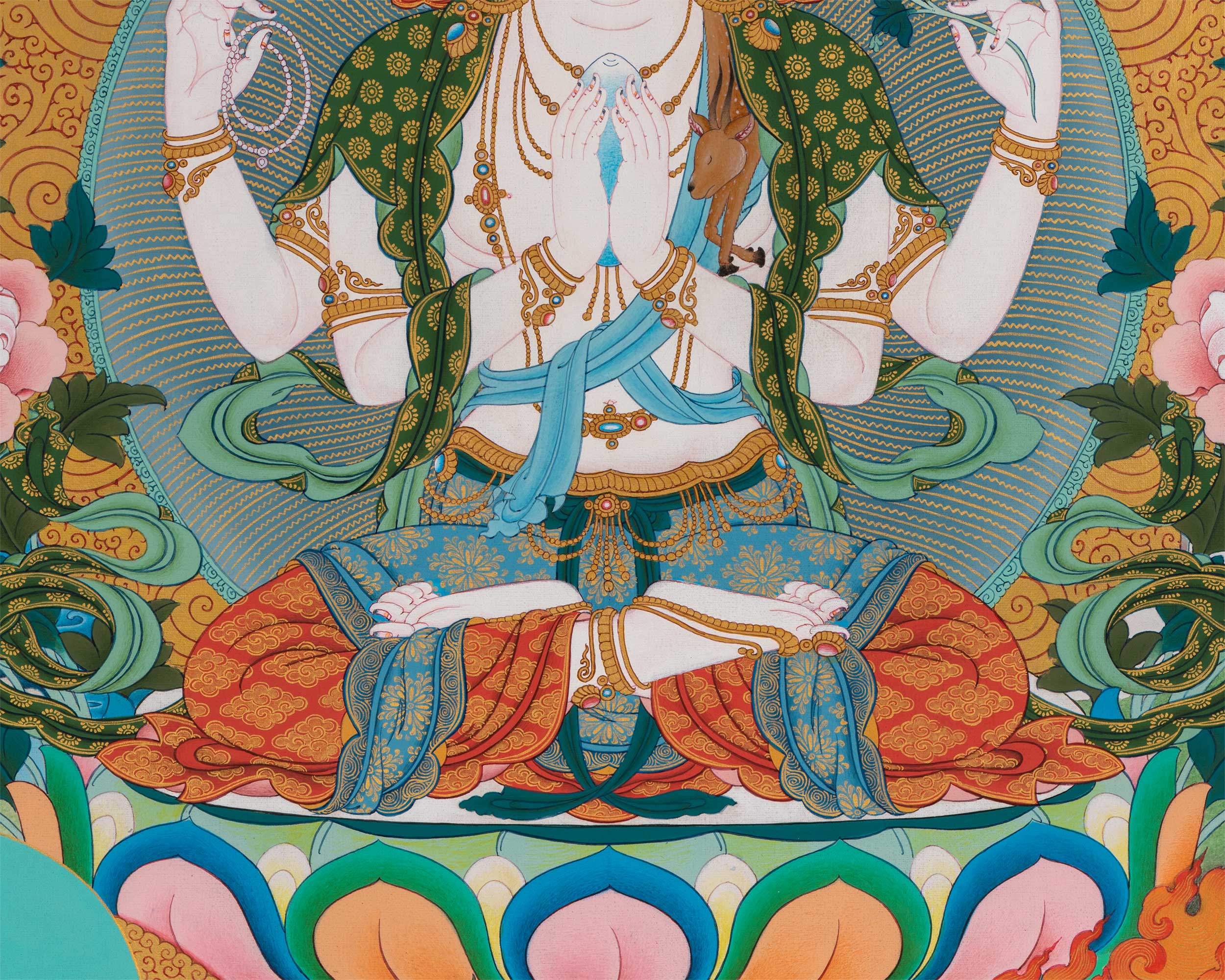 Chenresig, Manjushri Vajrapani Print | Kagyu Thangka Print