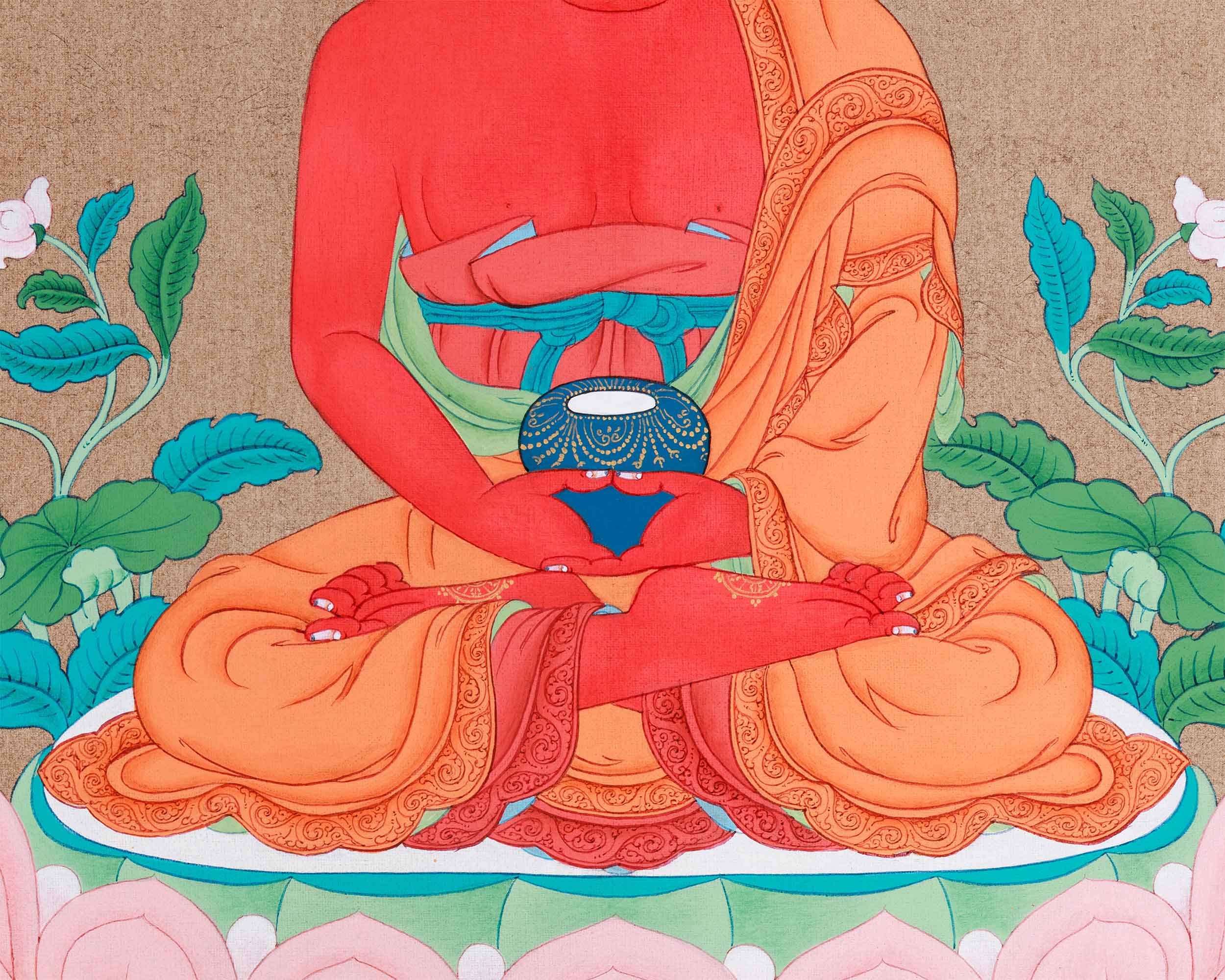 Red Amitabha Buddha Thangka | Pure Land Meditation Art | Tibetan Buddhist Decor