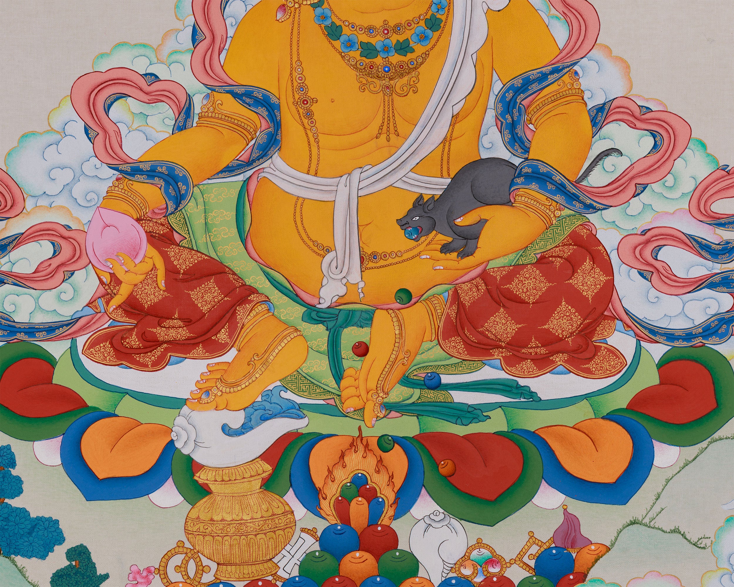Dzambhala Thangka | Buddhist Deity of Wealth and Prosperity | BROCADE