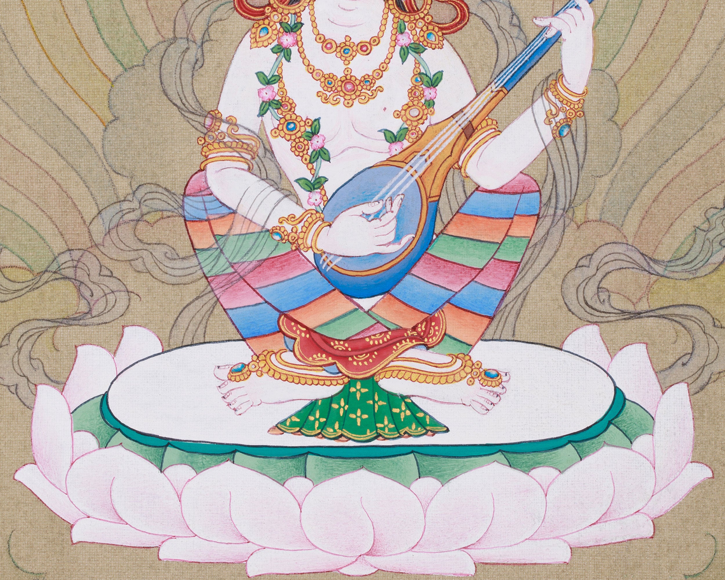 Mini Saraswati Thangka | Wisdom Goddess Wall Hanging