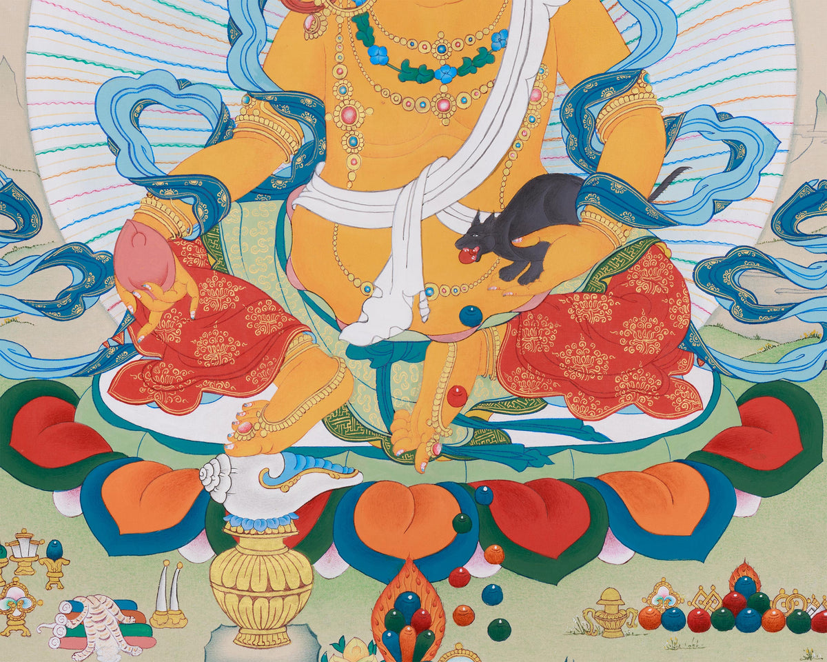 Hand-Painted Tibetan Wealth Deity, Dzambhala | Protector of Prosperity and Abundance
