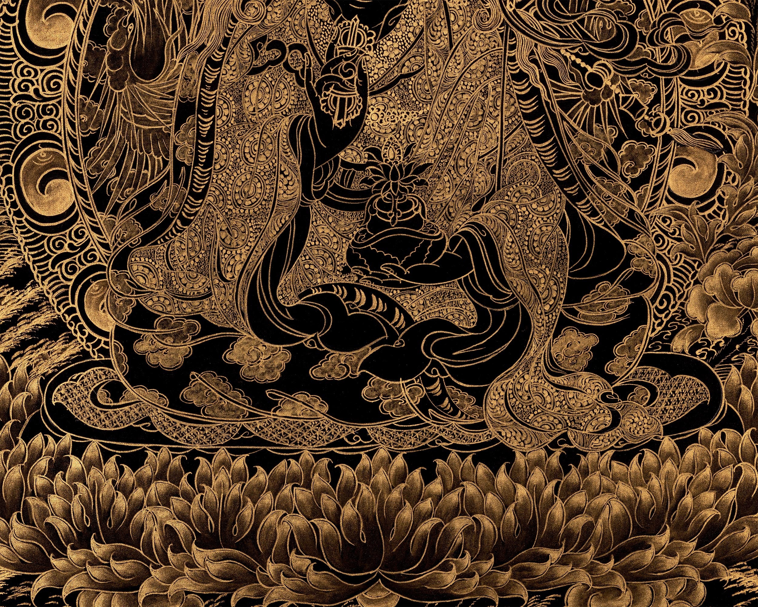 Guru Padmasambhava 24k Gold Thangka | Wall Hanging | Yoga Meditation