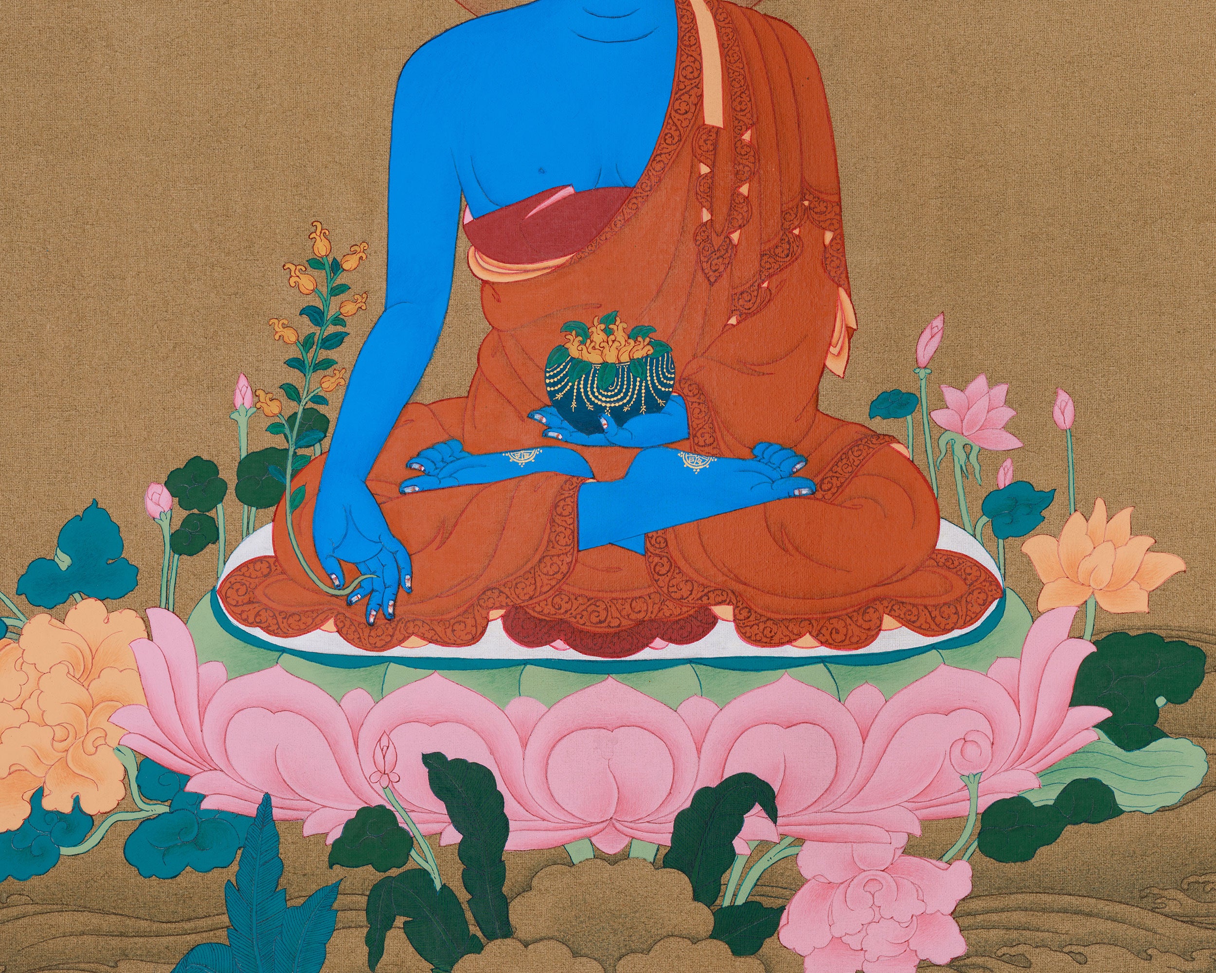 Healing Buddha Artwork | Traditional Tibetan Medicine Buddha Thangka