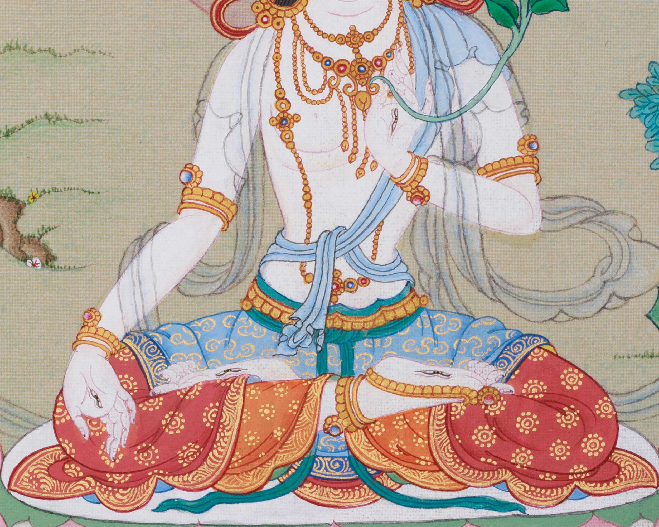 Mini White Tara Thangka | Hand-Painted with 24K Gold in Karma Gadri Style