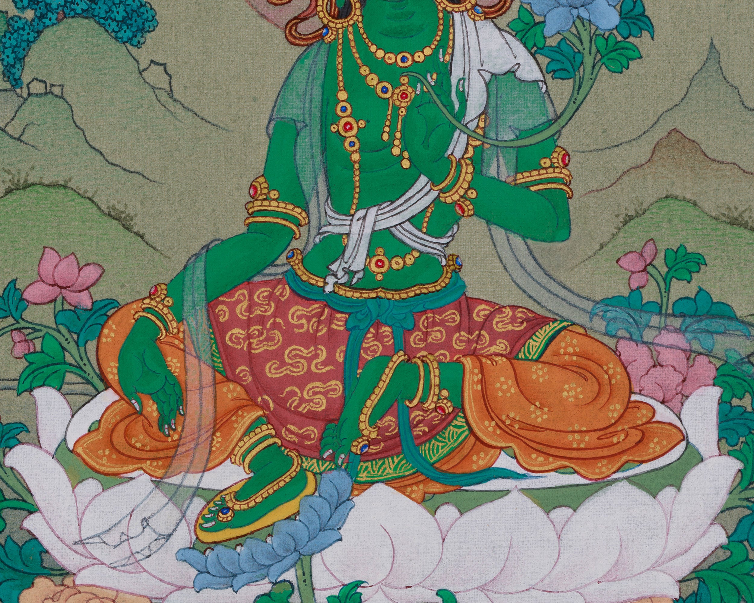 Himalayan Green Tara Thangka | The Bodhisattva of Compassion and Protection