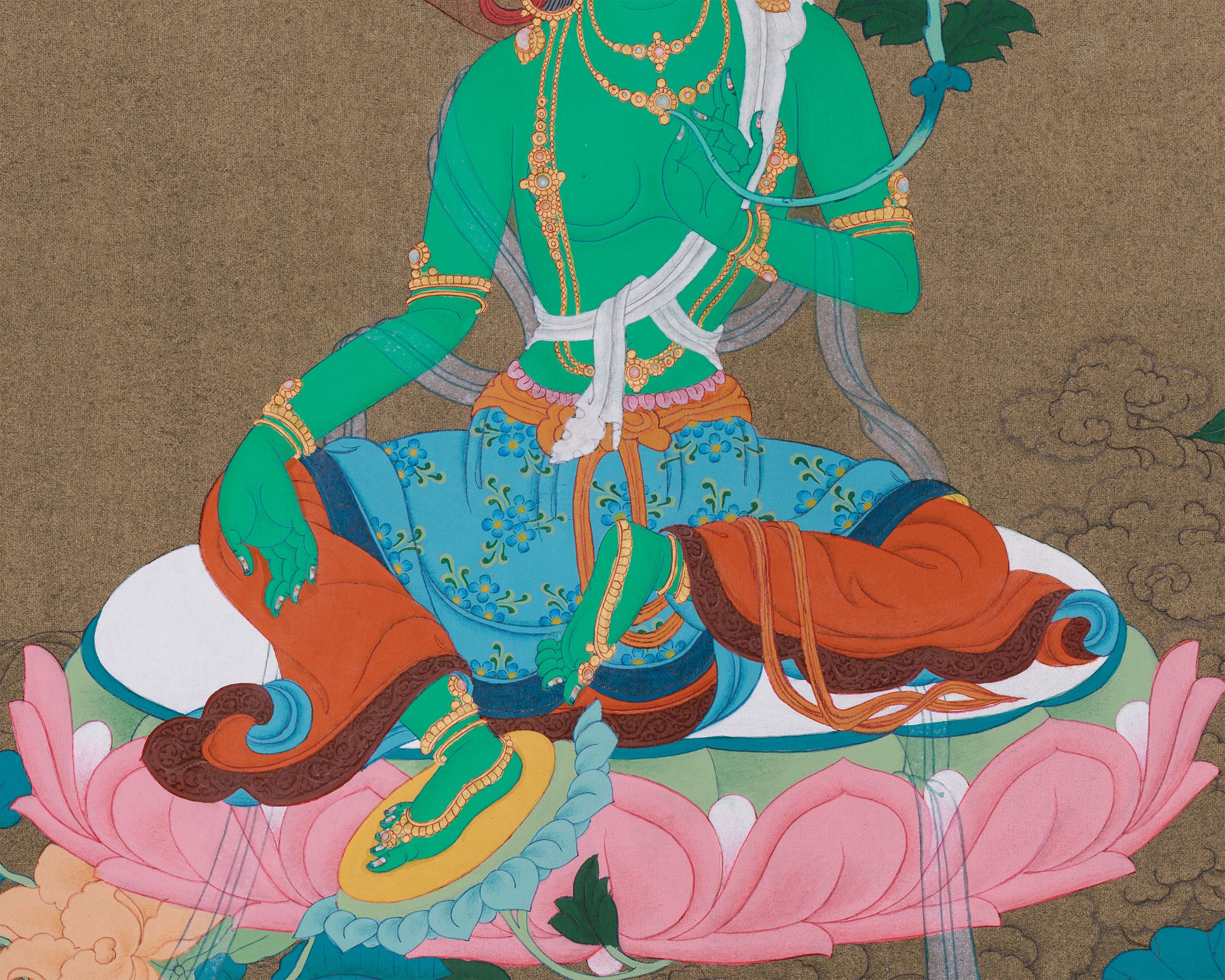 Traditional Green Tara Thangka | Buddhist Art of Compassion and Swift Protection