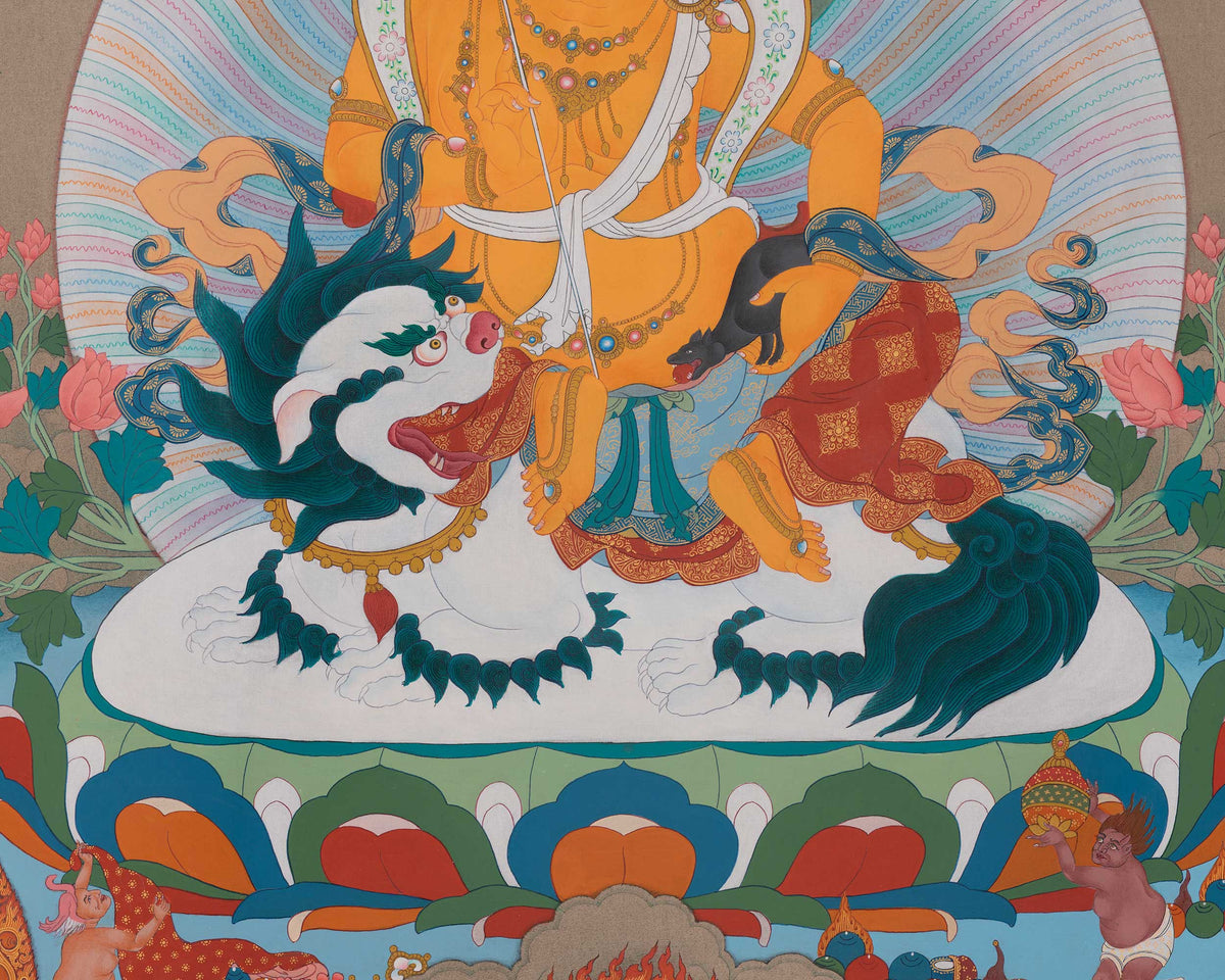 Namtoshe Buddhist Thangka | A Revered Guardian King | Deity of Abundance