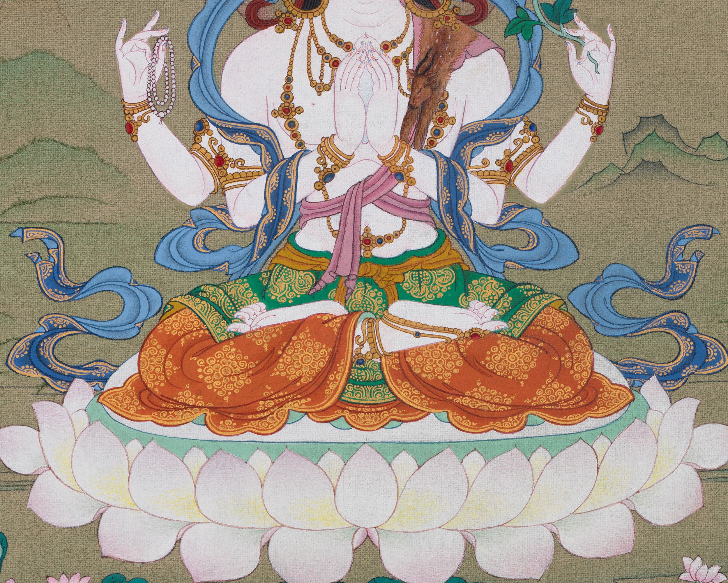 4 Armed Chenrezig Artwork | Thangka of the Bodhisattva of Compassion