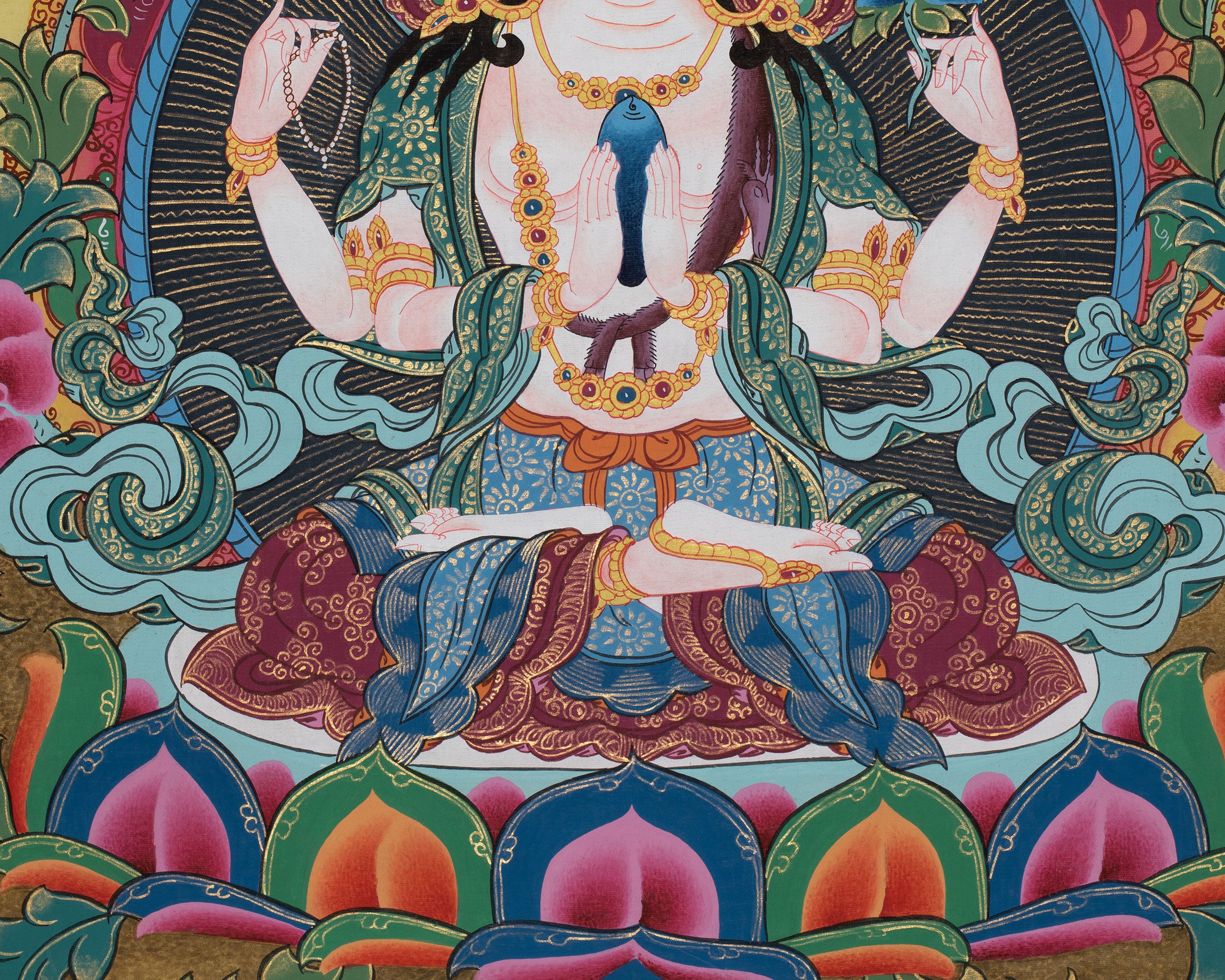 Four-Armed Chenrezig Painting | Tibetan Deity of Infinite Mercy and Loving-Kindness