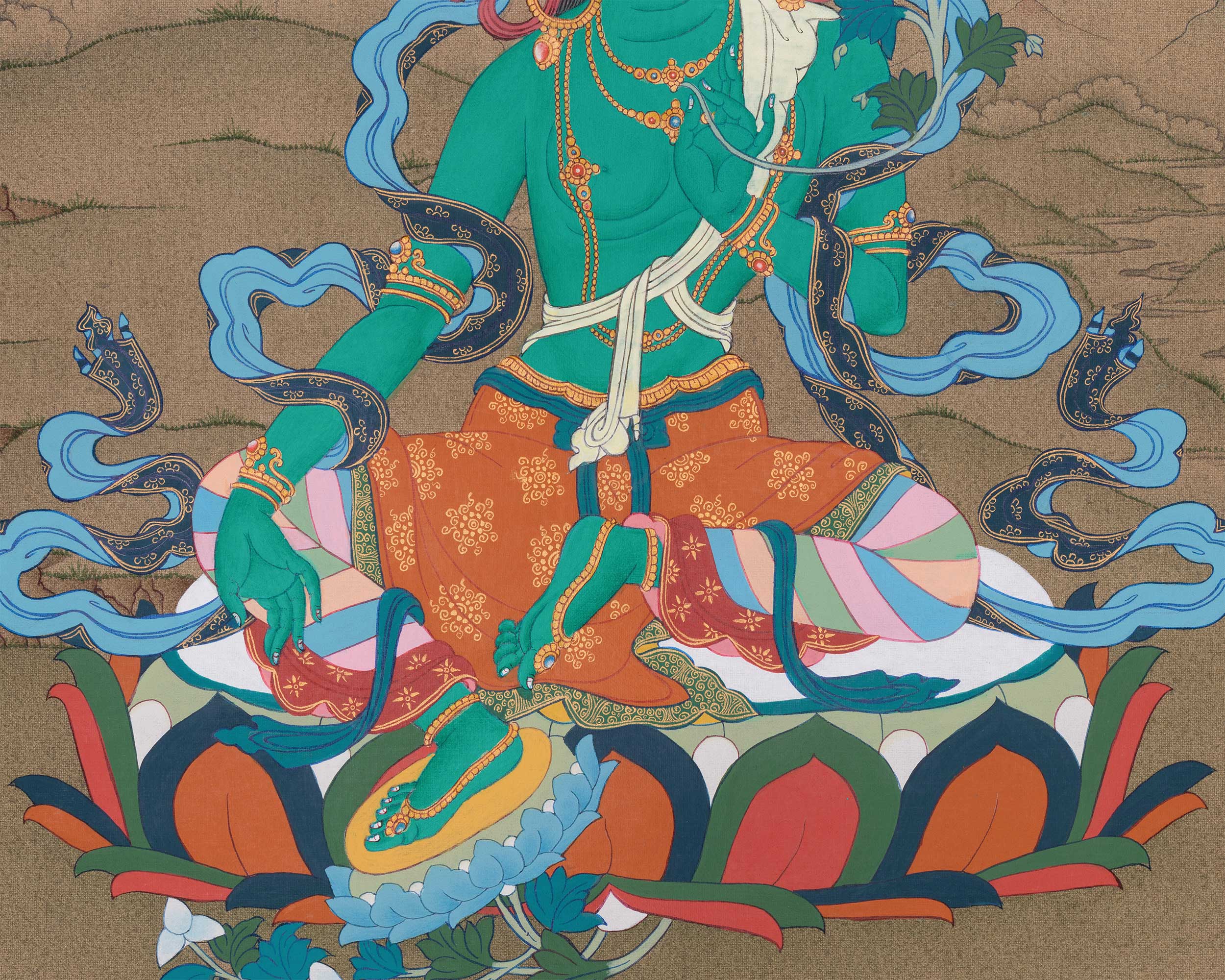 Tibetan Buddhist Goddess Green Tara Thangka | Mother Tara for Protection