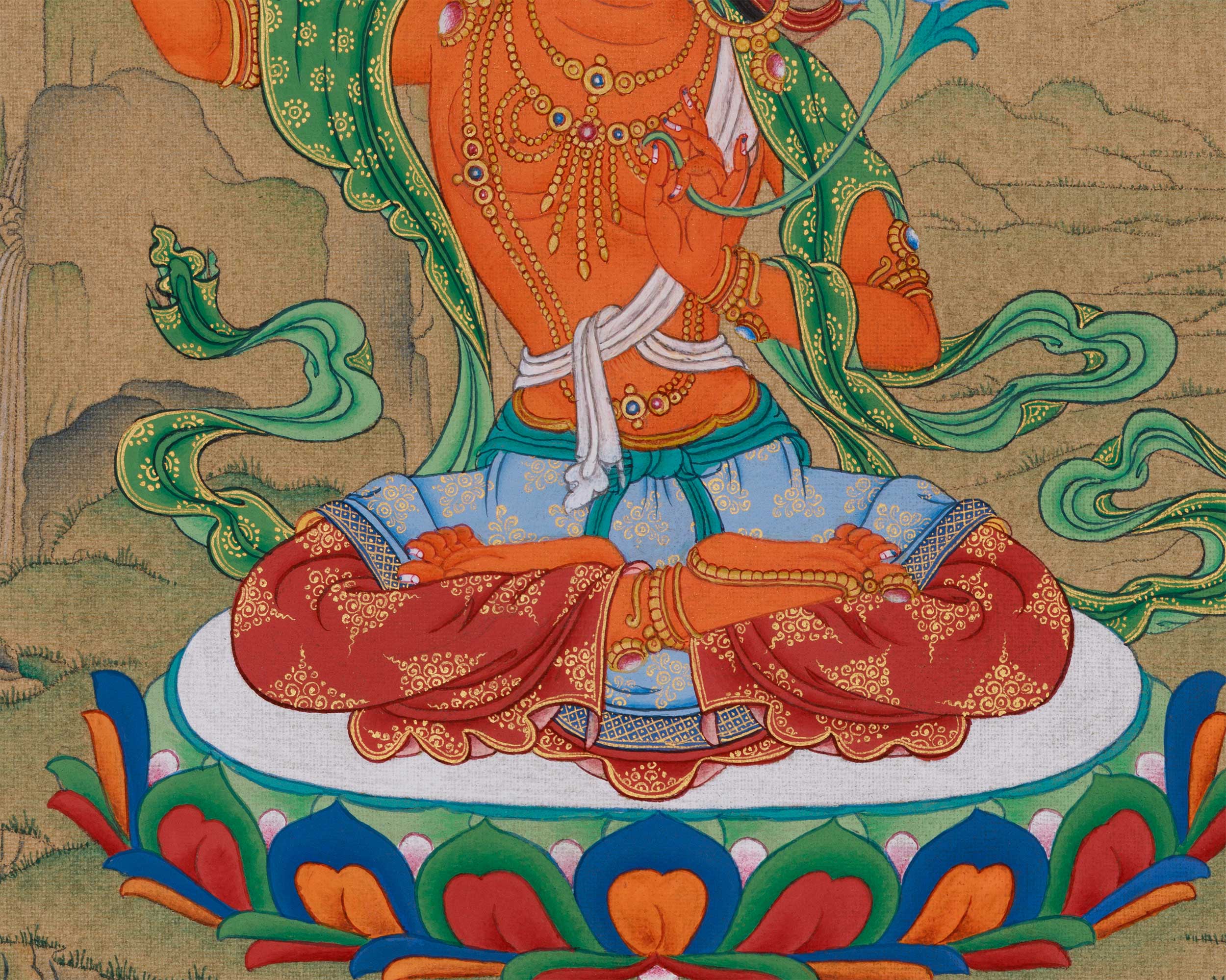 Tibetan Bodhisattva Manjushri | Hand-Painted Wisdom Deity in Karma Gadri Style