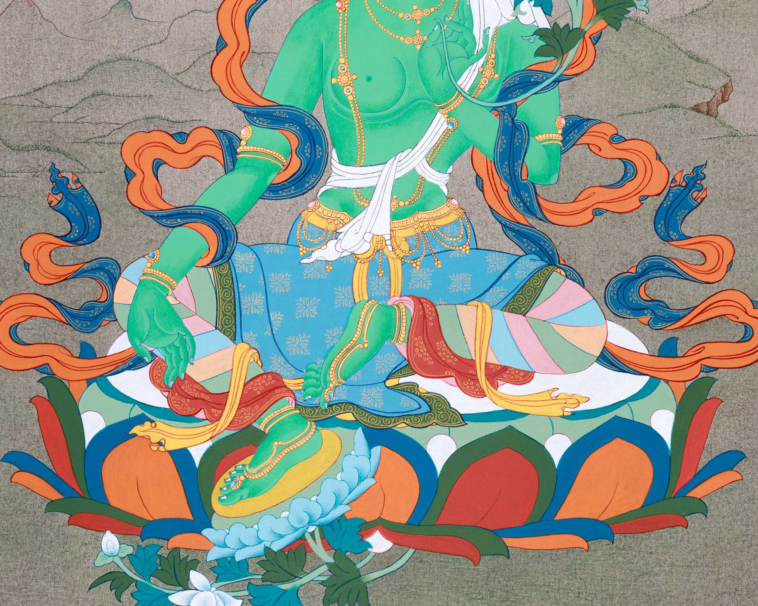 Green Tara Goddess Thangka Painting | Vajrayana Artwork