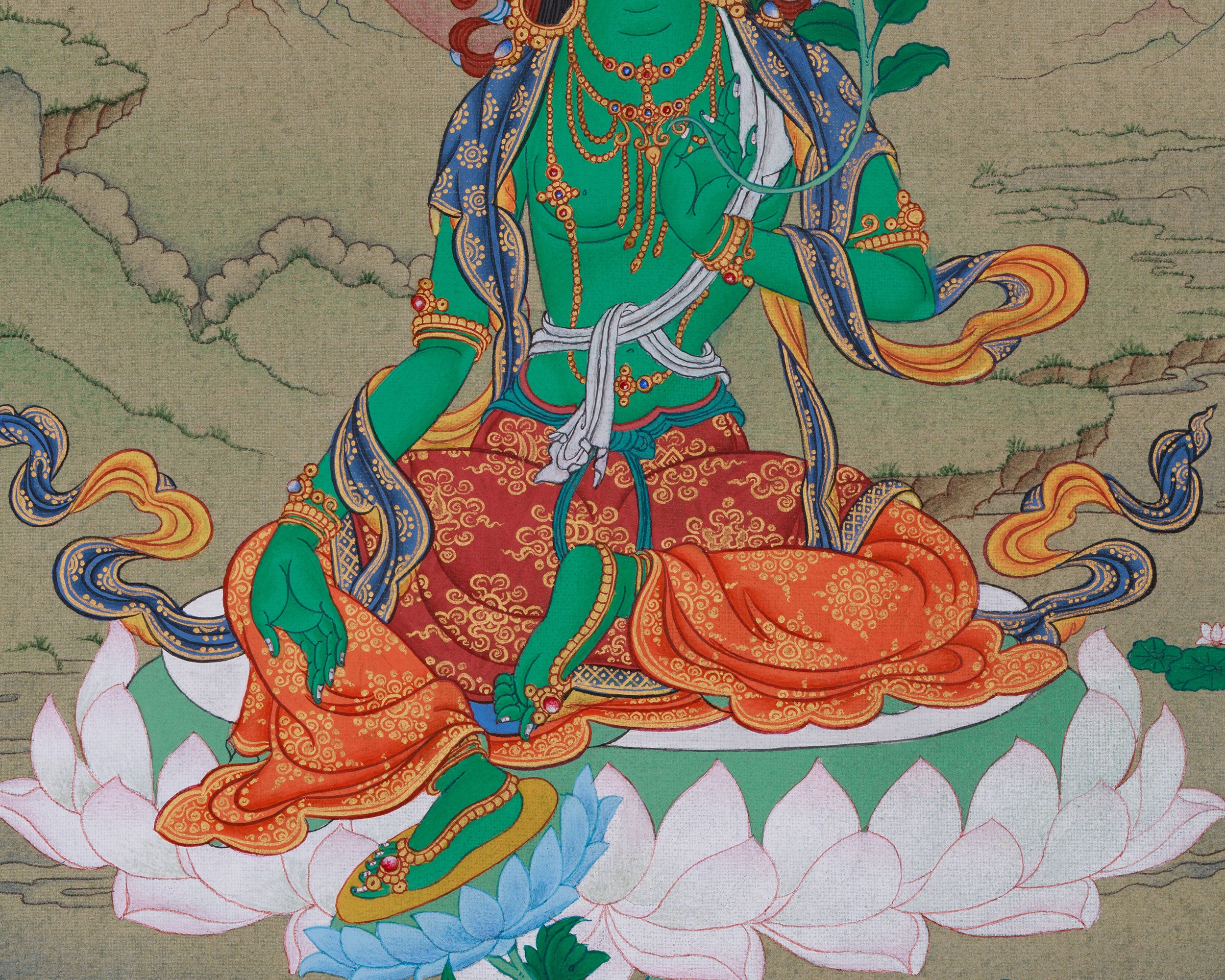 Compassionate Green Tara Thangka | The Loving Goddess of Protection and Healing