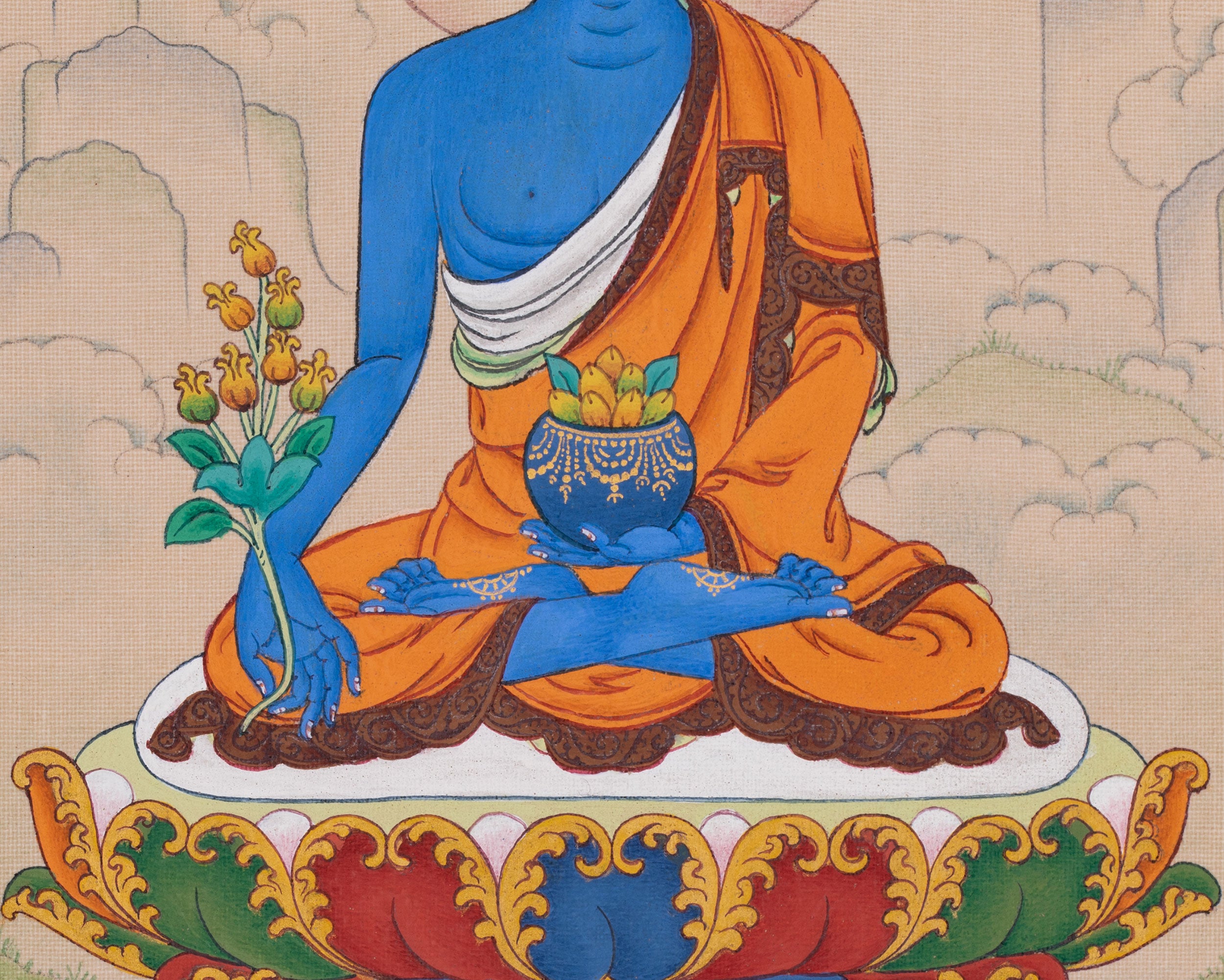 Compact Medicine Buddha Thangka | Buddha of Health and Wellness