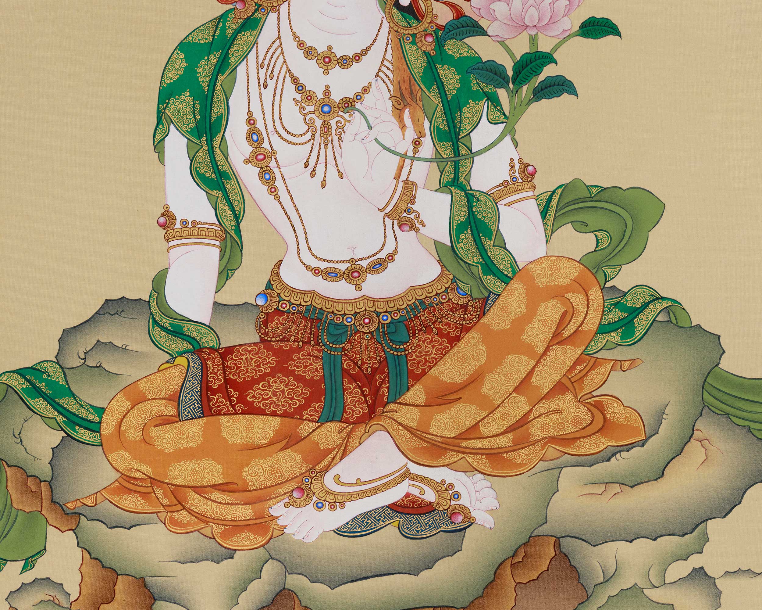 Traditional Thangka of Two-Armed Chenrezig | A Pure Expression of Compassion