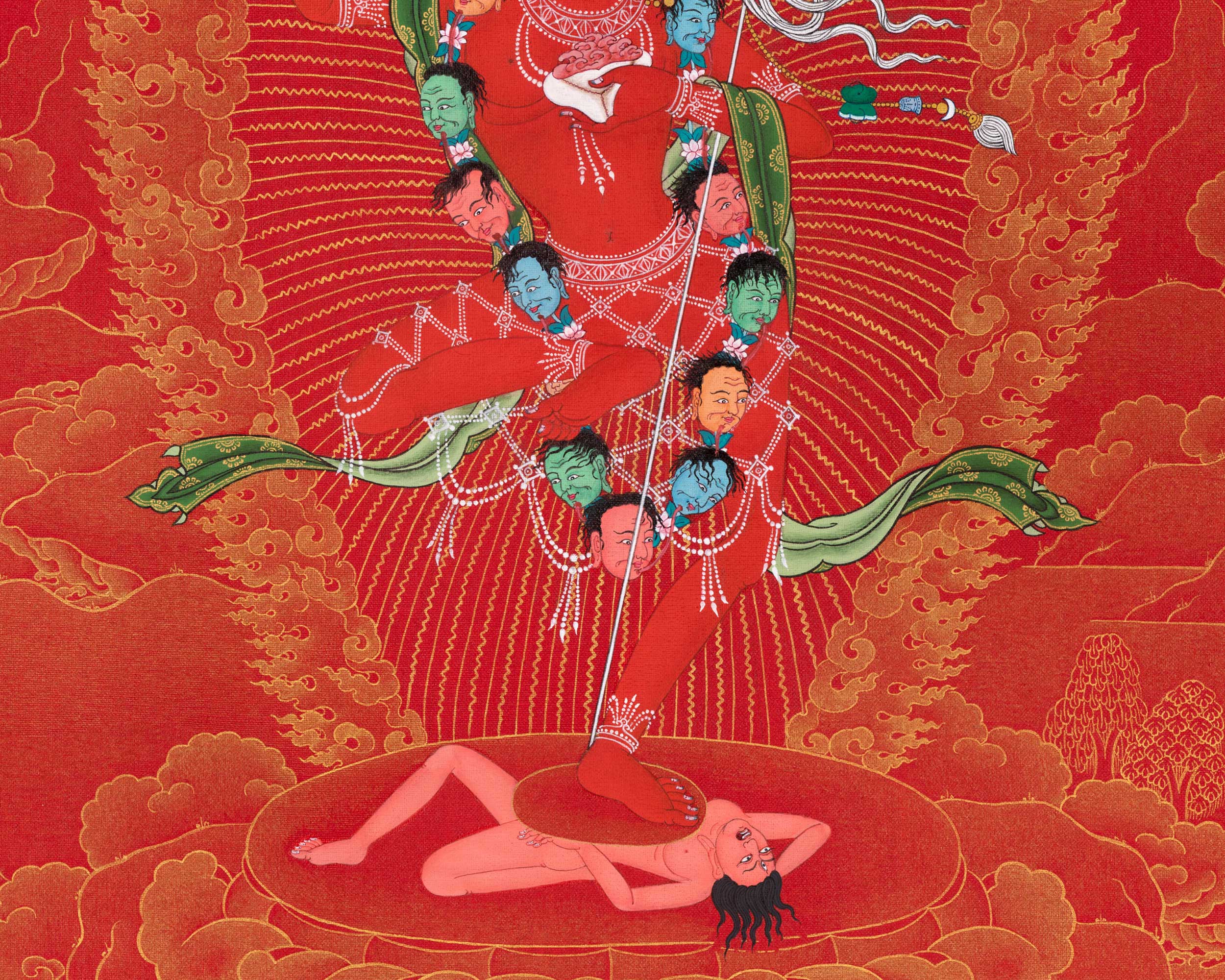 Red & Gold Vajravarahi Thangka | Dakini, Fierce Femininity | Traditional Buddhist Spiritual Wall Art