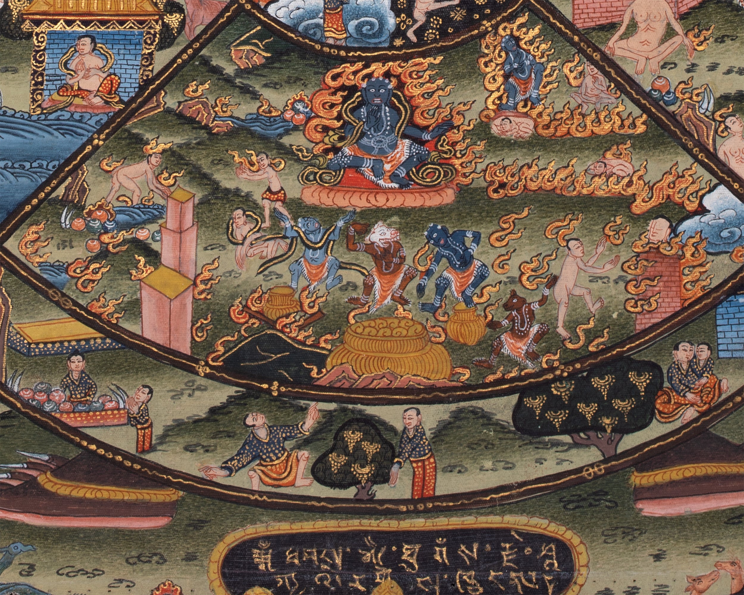 Old Vintage Wheel of Life with Top and Bottom Torn - Best to buy with Brocade | Bhavachakra Thangka