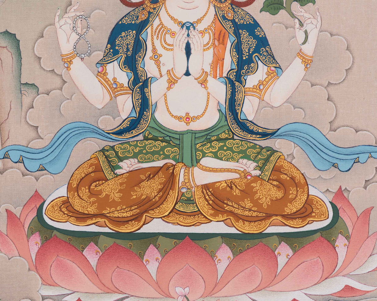 Sacred Tibetan Chenrezig Thangka | Avalokiteshvara Artwork