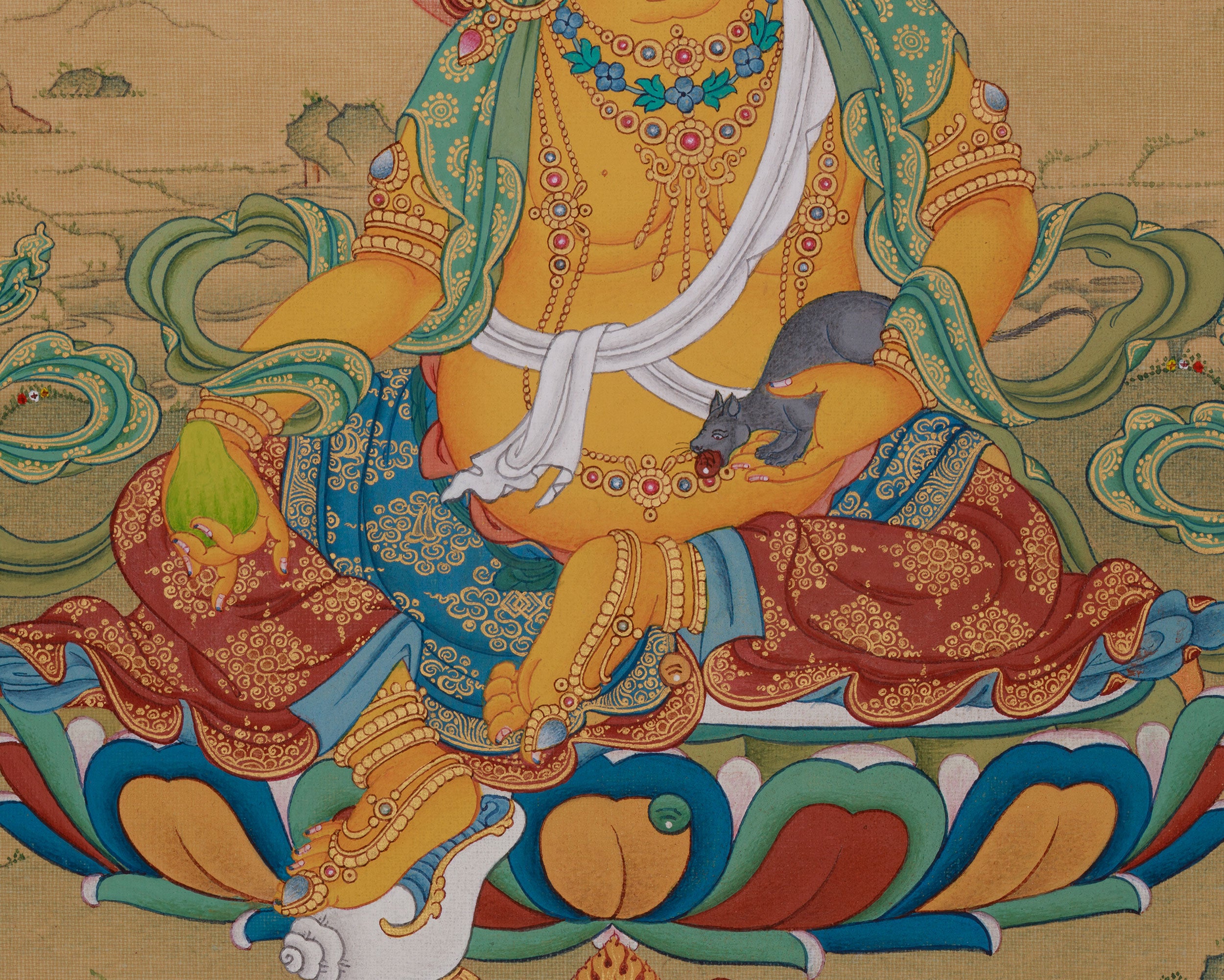 Tibetan Dzambhala with Ratnasambhava Thangka | Prosperity Artwork