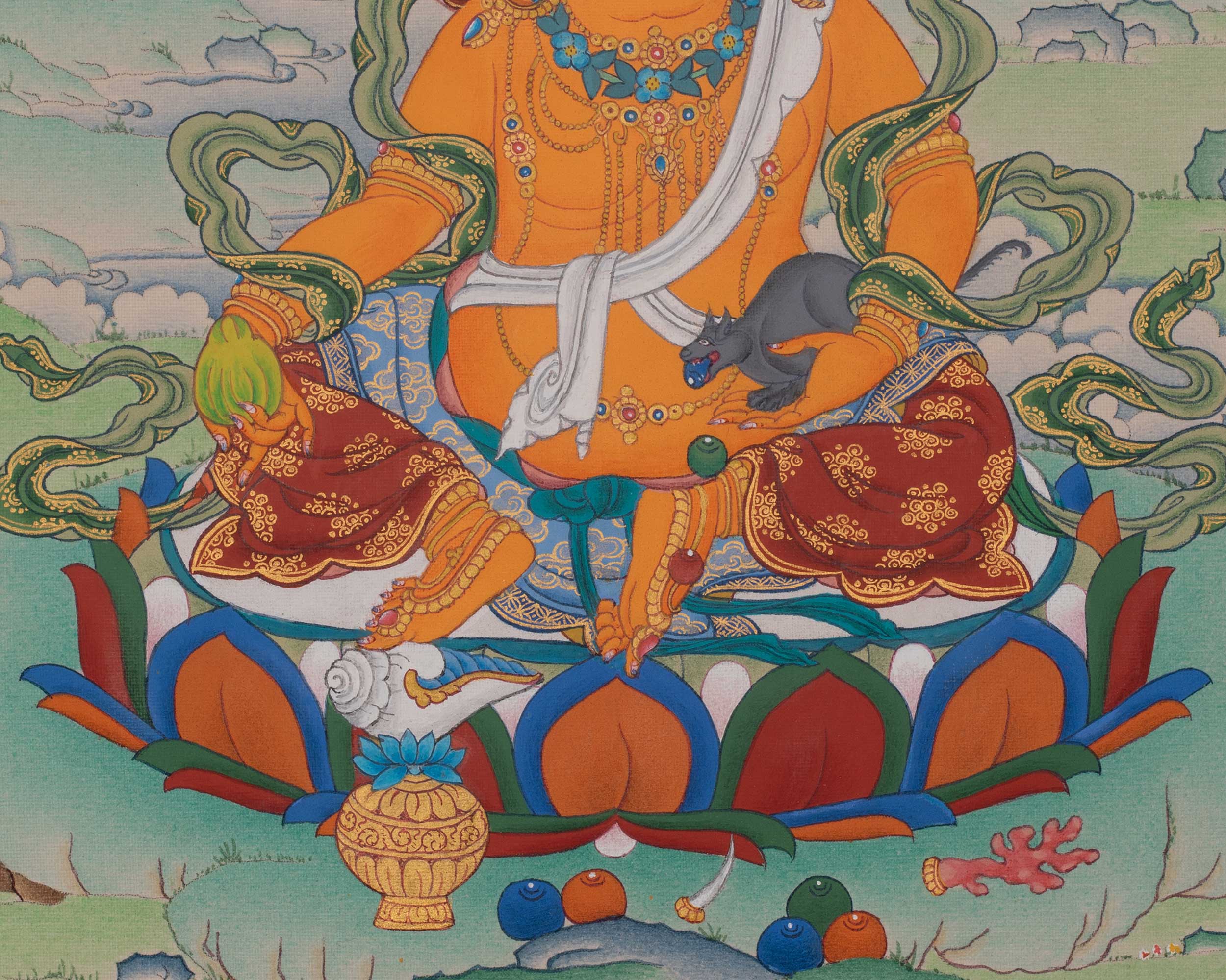 Dzambhala Himalayan Art | Wealth Deity Thangka | Hand-Painted Artwork