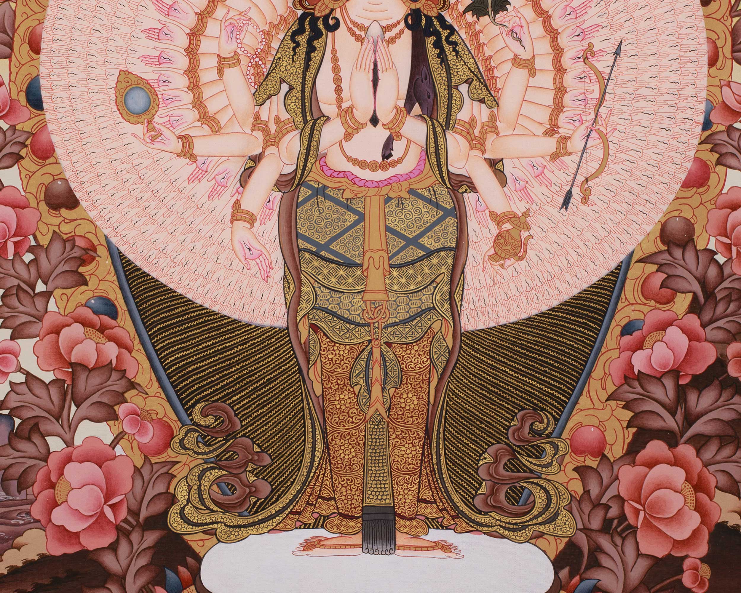 1000 Armed Chenrezig With Amitabha Thangka | Bodhisattva of Compassion