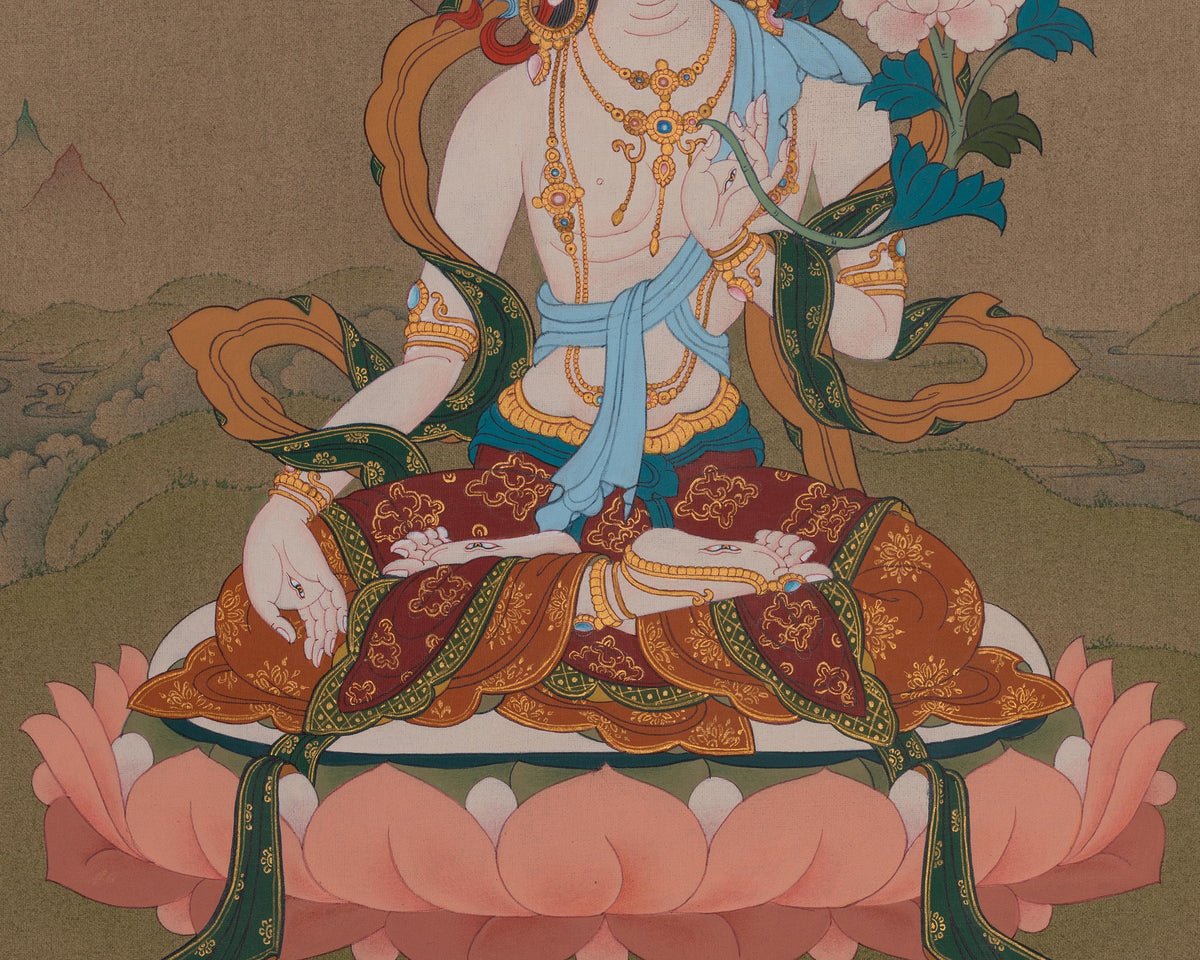 Hand-Painted White Tara Longevity Deity | Amitayus And Namgyalma Thangka