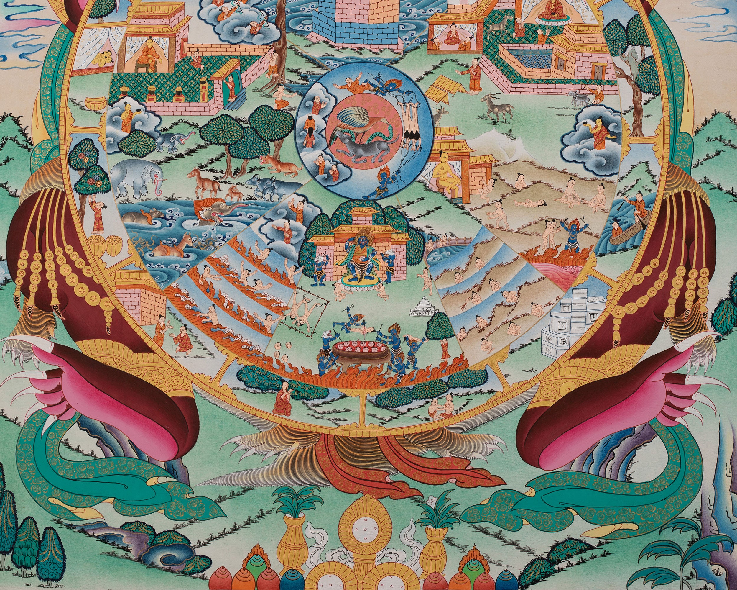 Sacred Wheel of Life Thangka | Tibetan Bhavachakra Painting