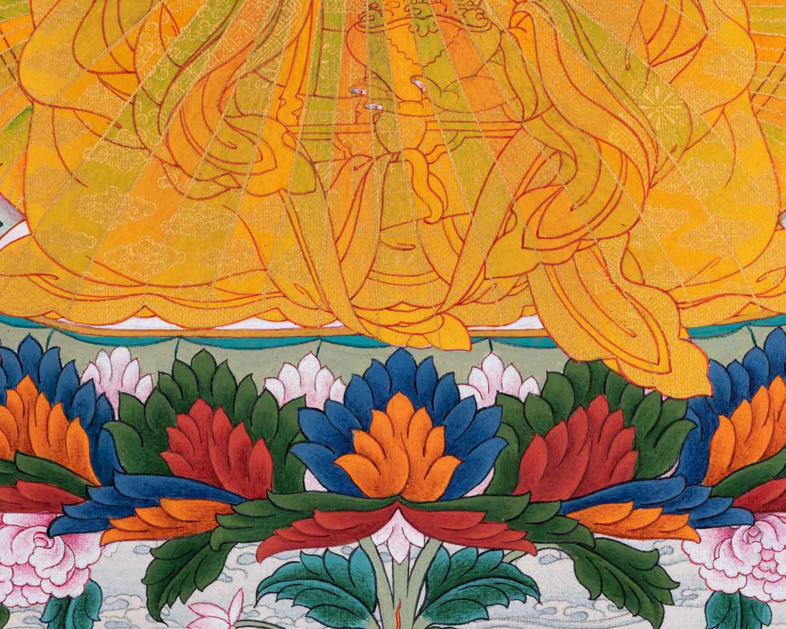 Lotus Master Guru Rainbow Body Thangka | Tibetan Buddhist Guru Rinpoche | Art Using Genuine 24K Gold